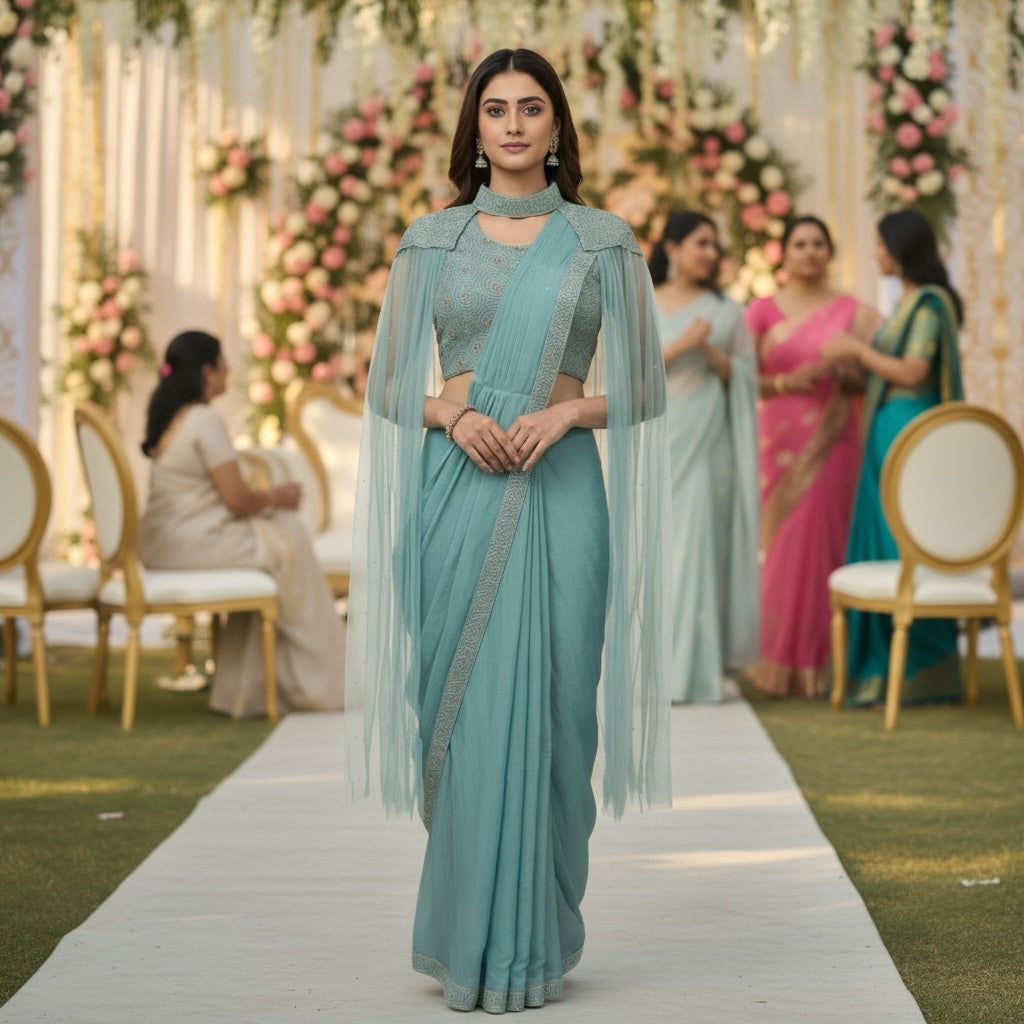 Readymade Celadon Blue Saree
