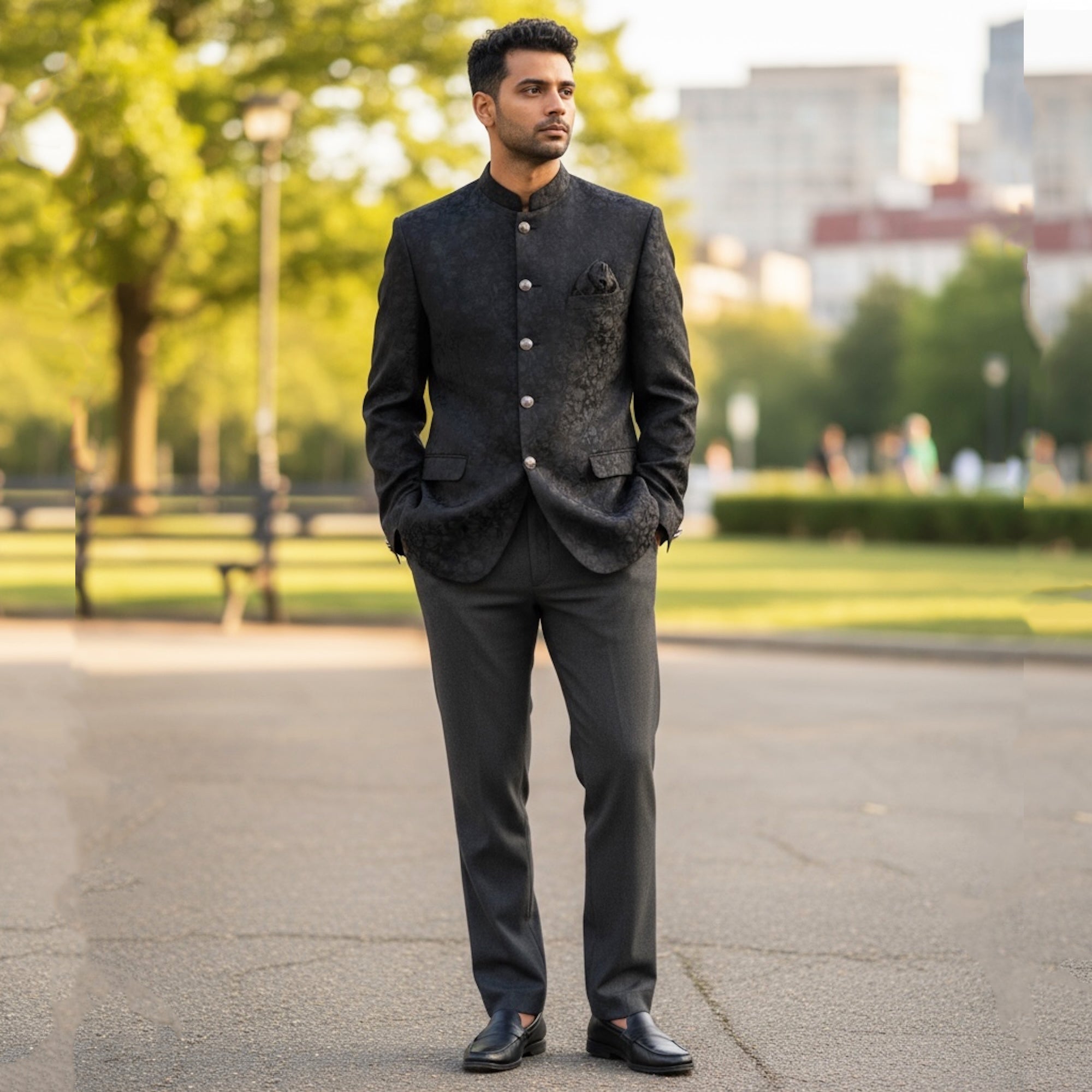 Slate Jacquard Jodhpuri Jacket