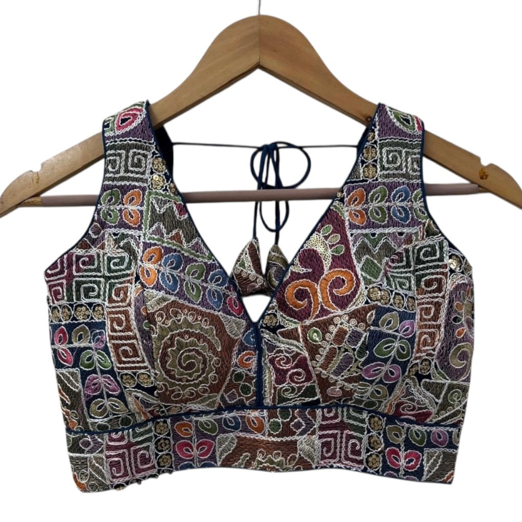 V Neck Embroidered Patchwork Blouse Colors