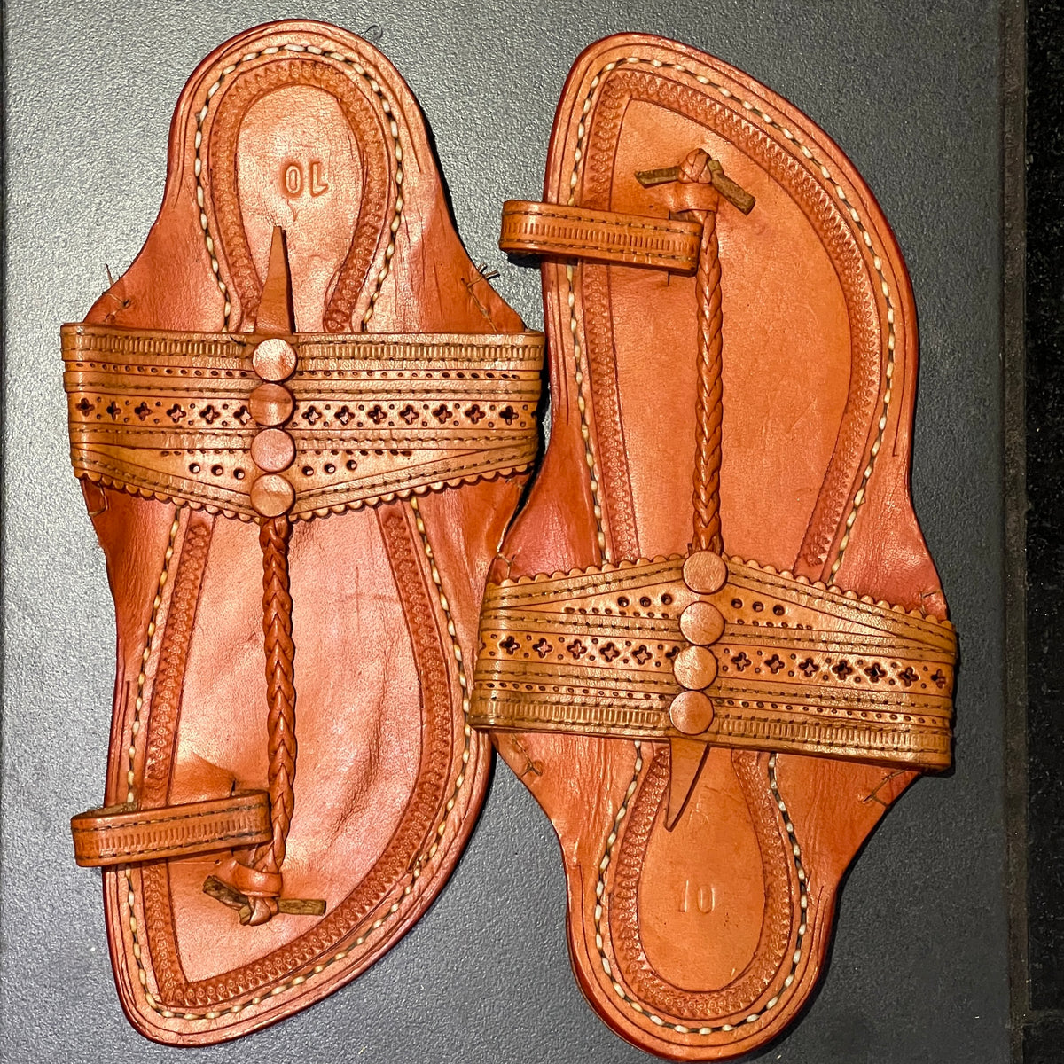 Men\'s Vintage Kolhapuri Tan Leather Handcrafted Sandal|Size US10 Minimalist Brown Leather Kolhapuri Chappal Men | Handmade  main image 3