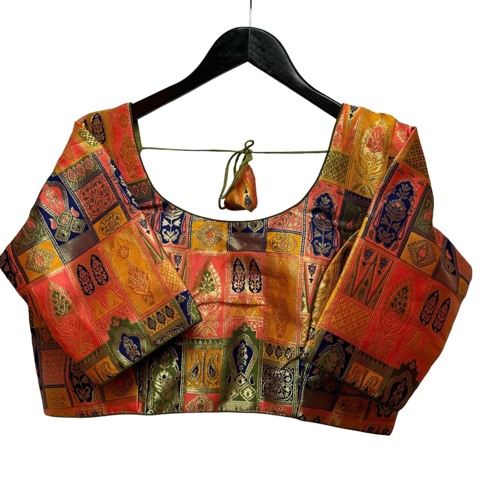 V Neck Patchwork Print Blouse Size 42-Many Colors - Vintage India NYC