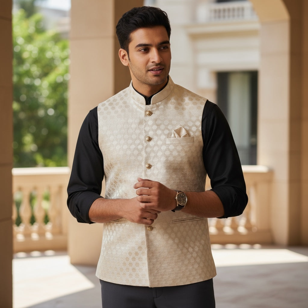 Cream Brocade Vest