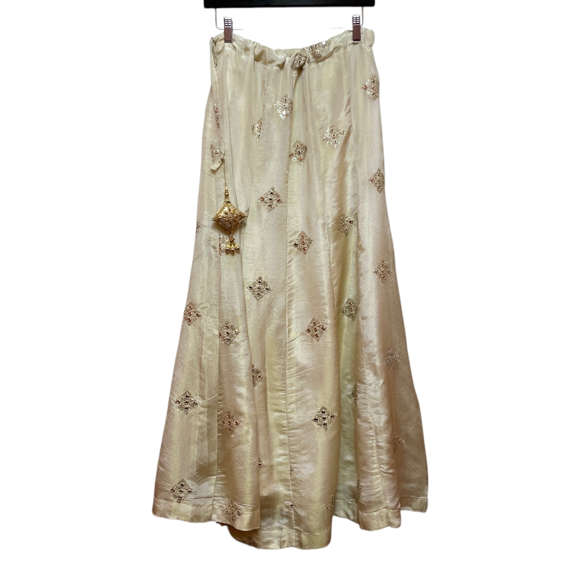 Q Cream & Gold Diamond Embroidered Lehenga