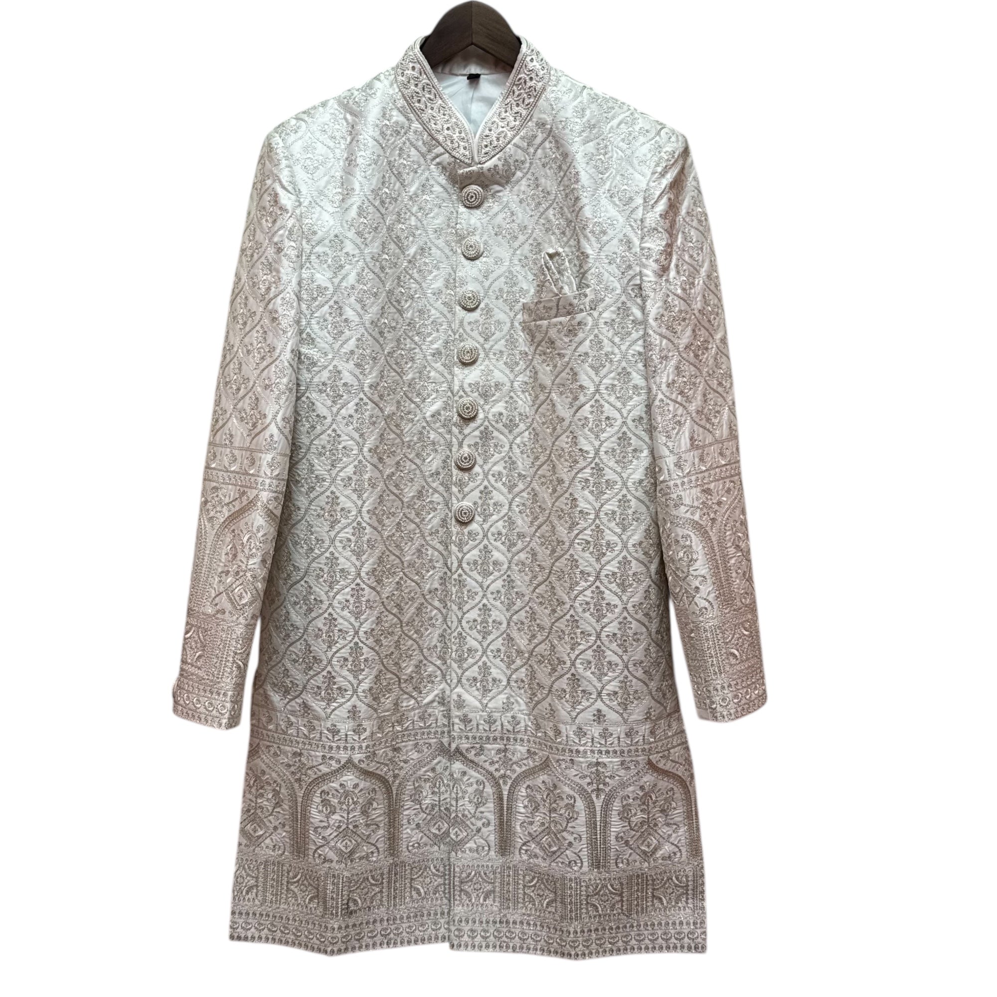 Cream Embroidered Sherwani - Vintage India NYC