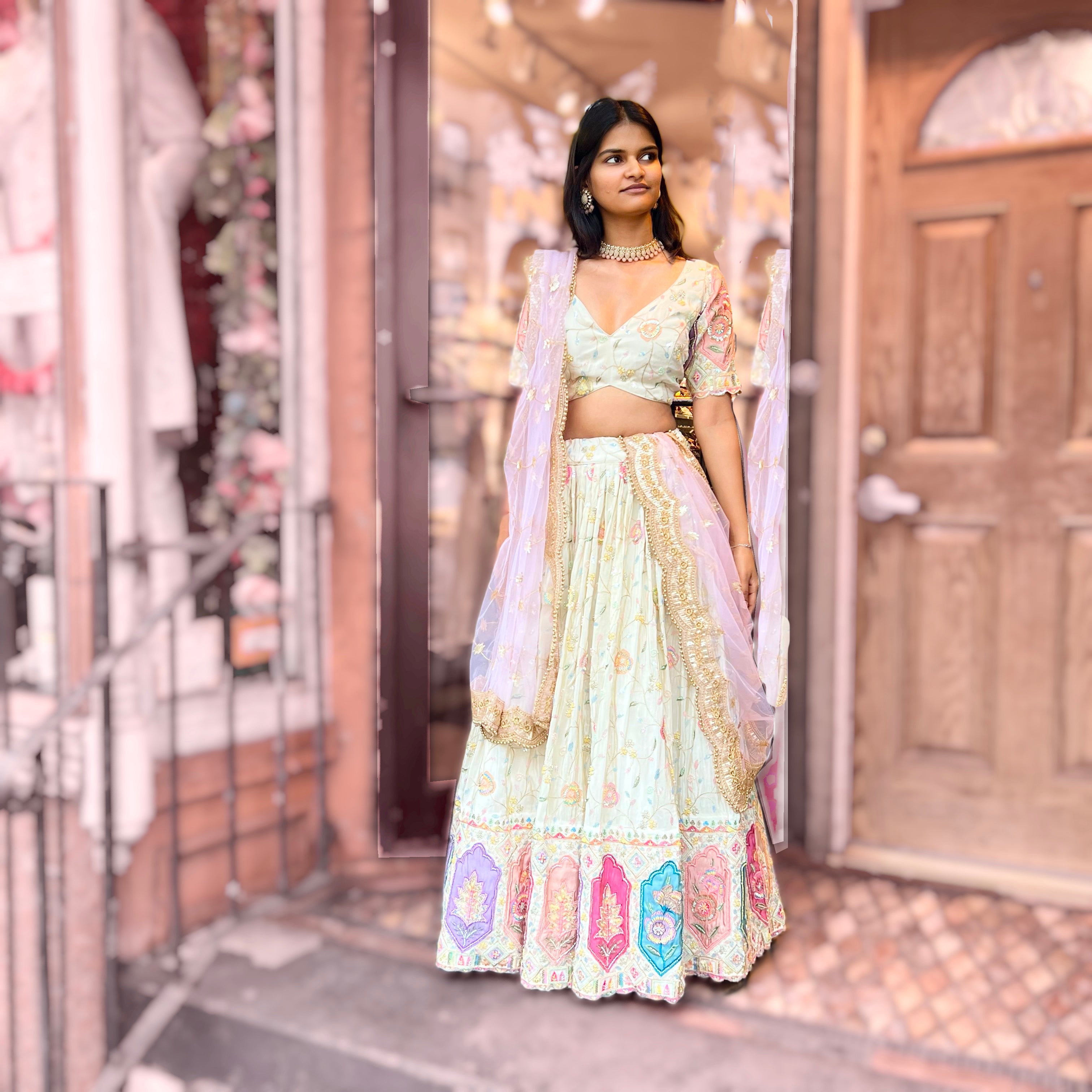 Cream Heavy Hand Embroidered Lehenga Set