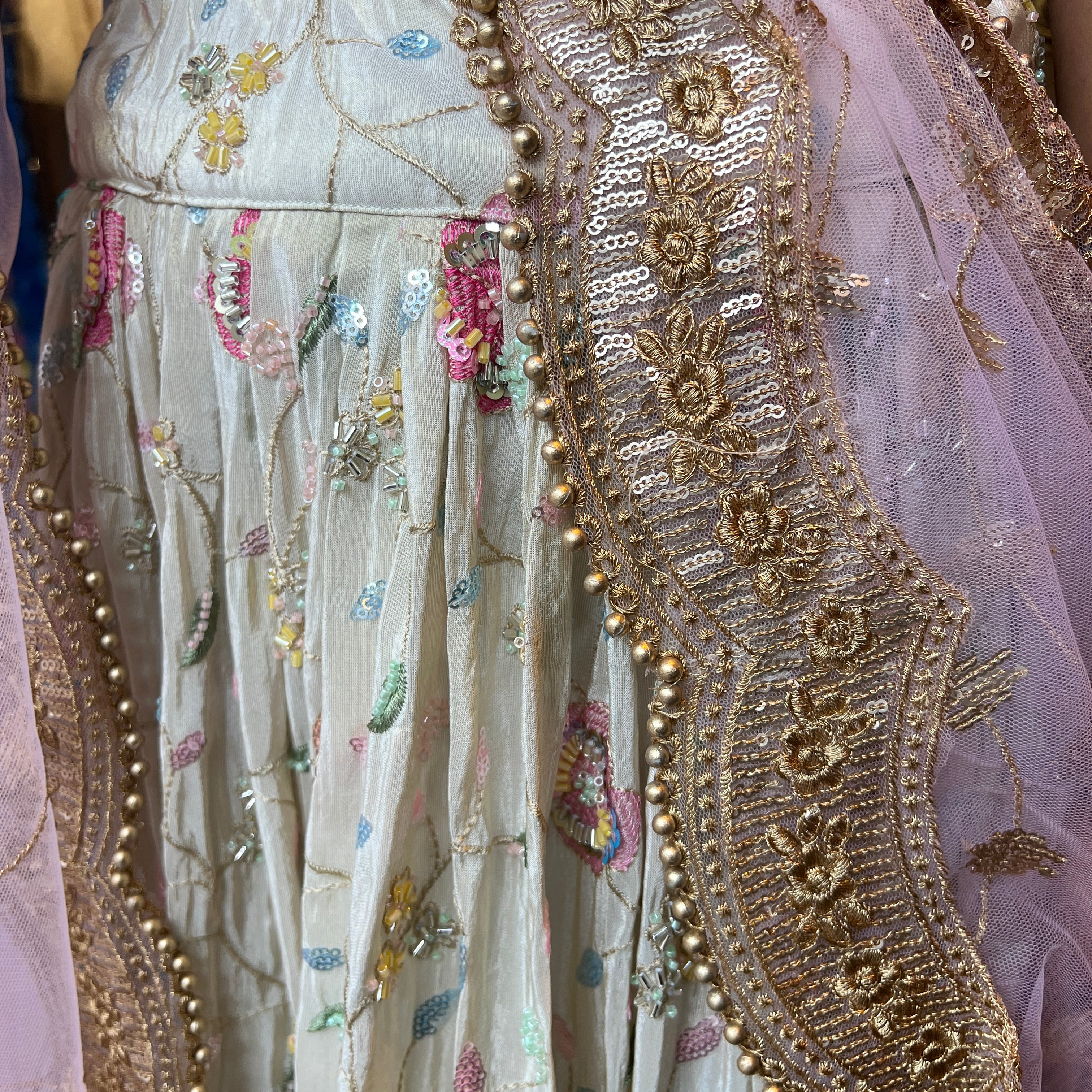 Cream Heavy Hand Embroidered Lehenga Set