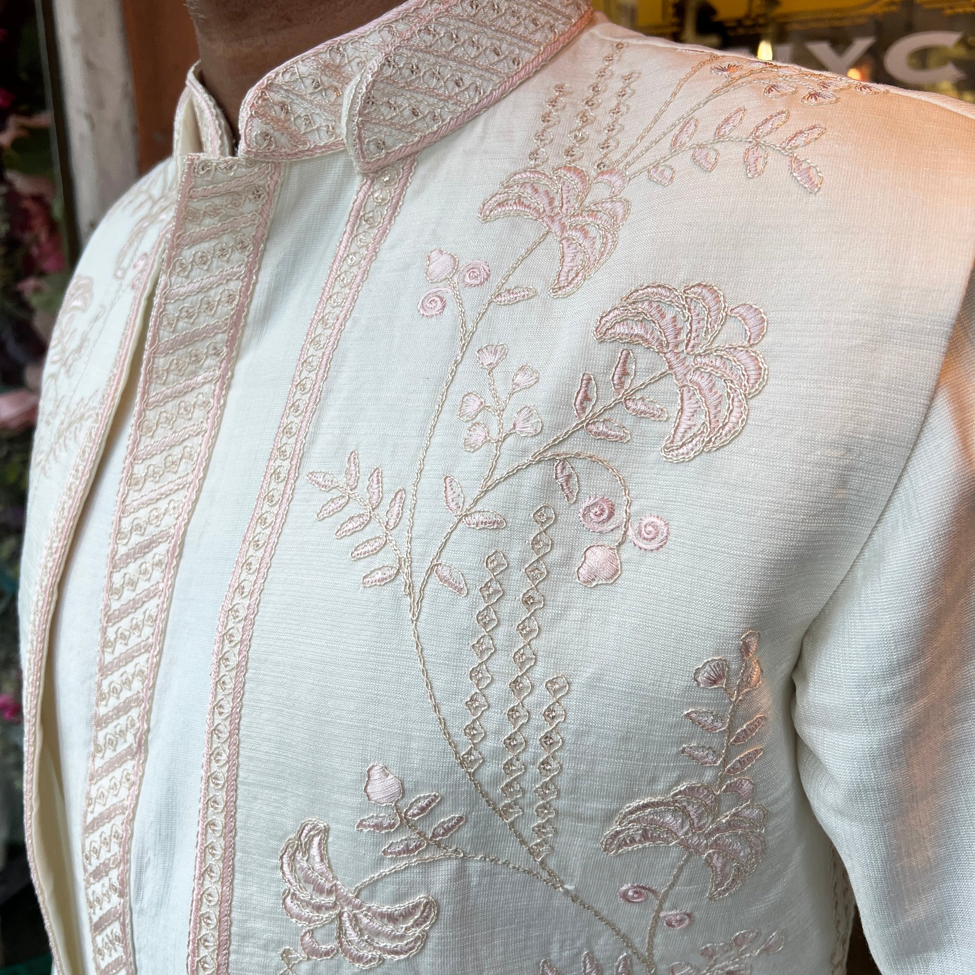 Cream w Pink Embroidered Vest Set