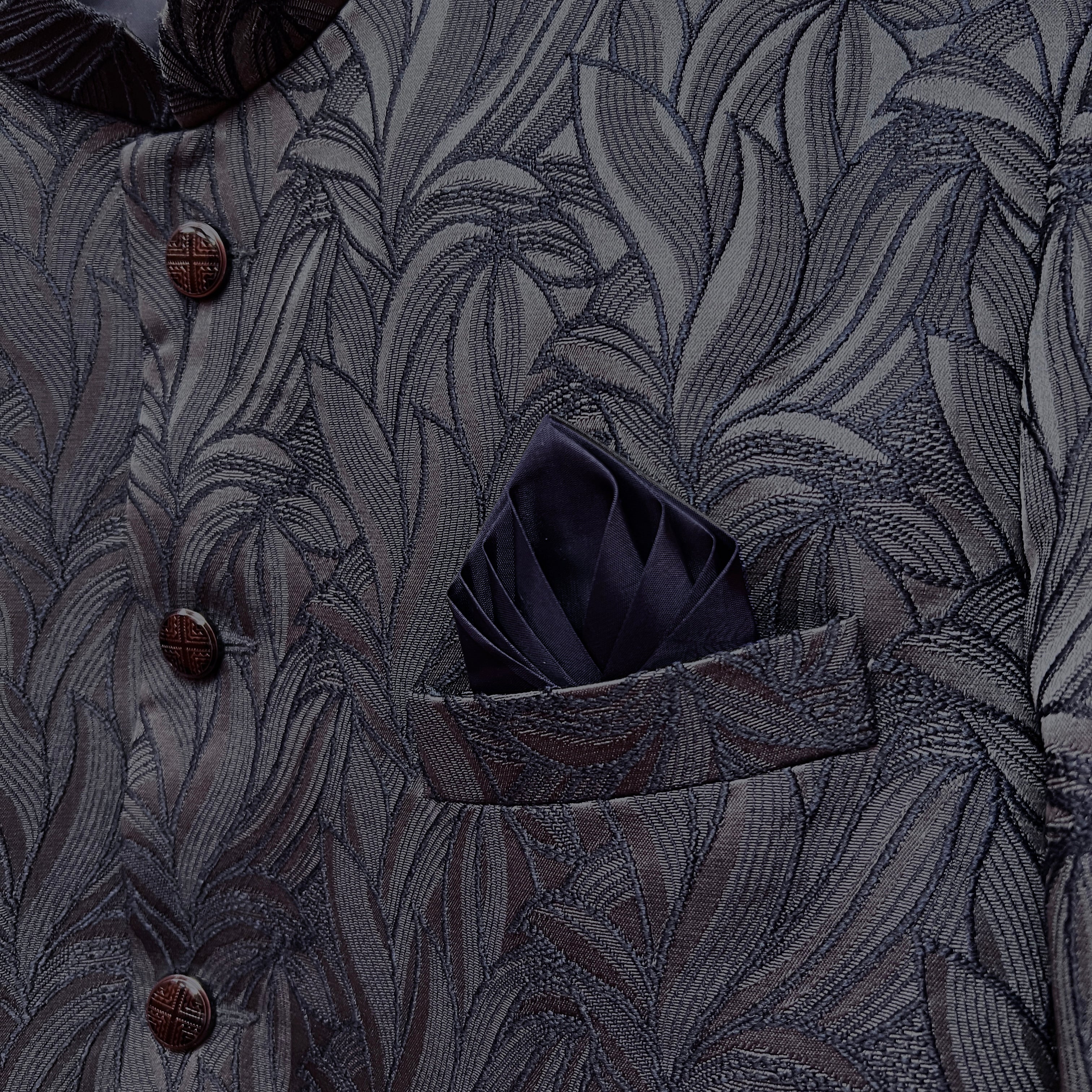 Charcoal & Navy Fern Jacquard Jodhpuri Jacket