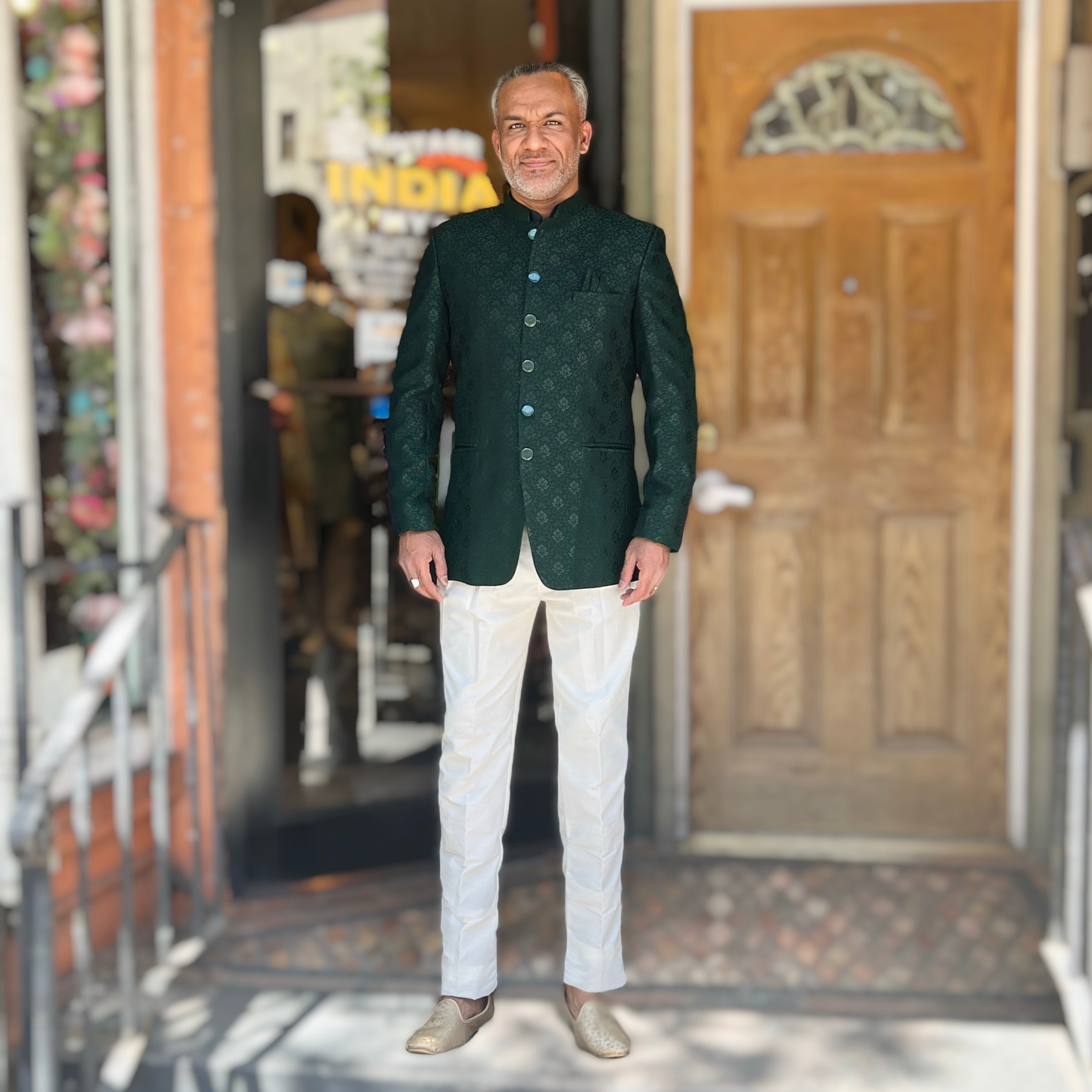 Dark Green Botanical Jodhpuri Jacket