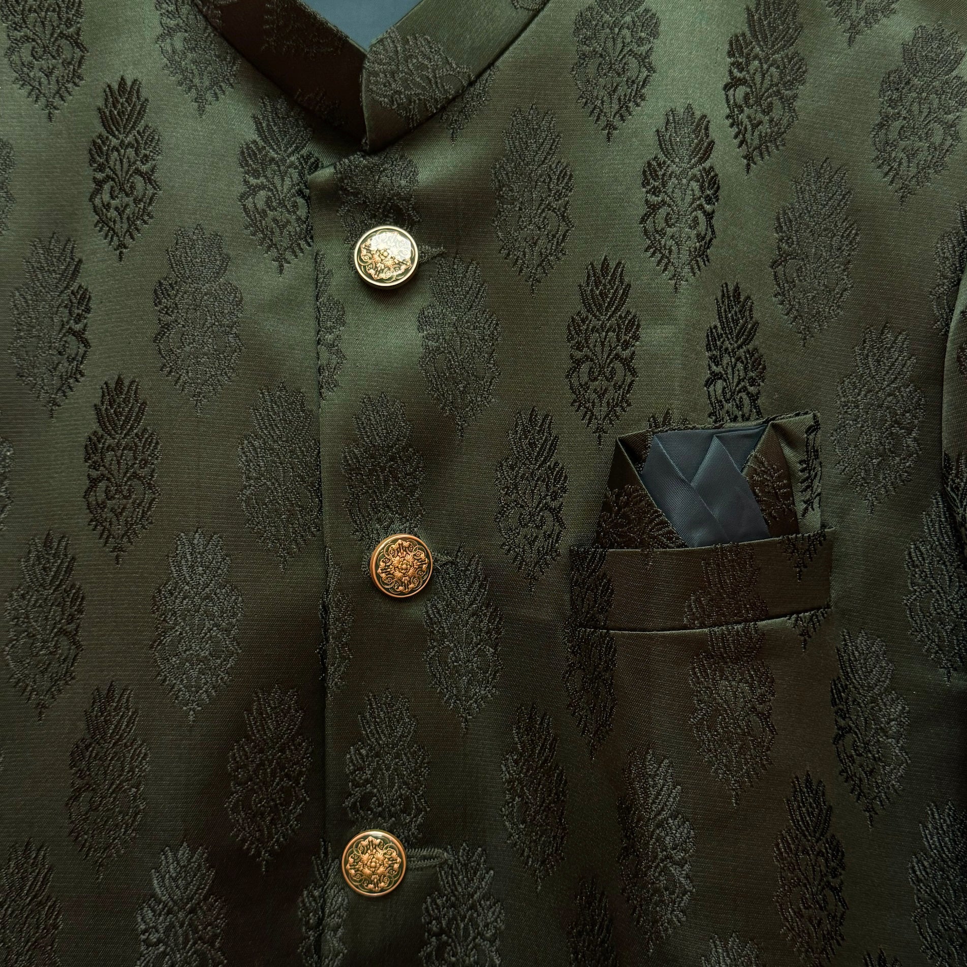 Dark Green Jacquard Sherwani