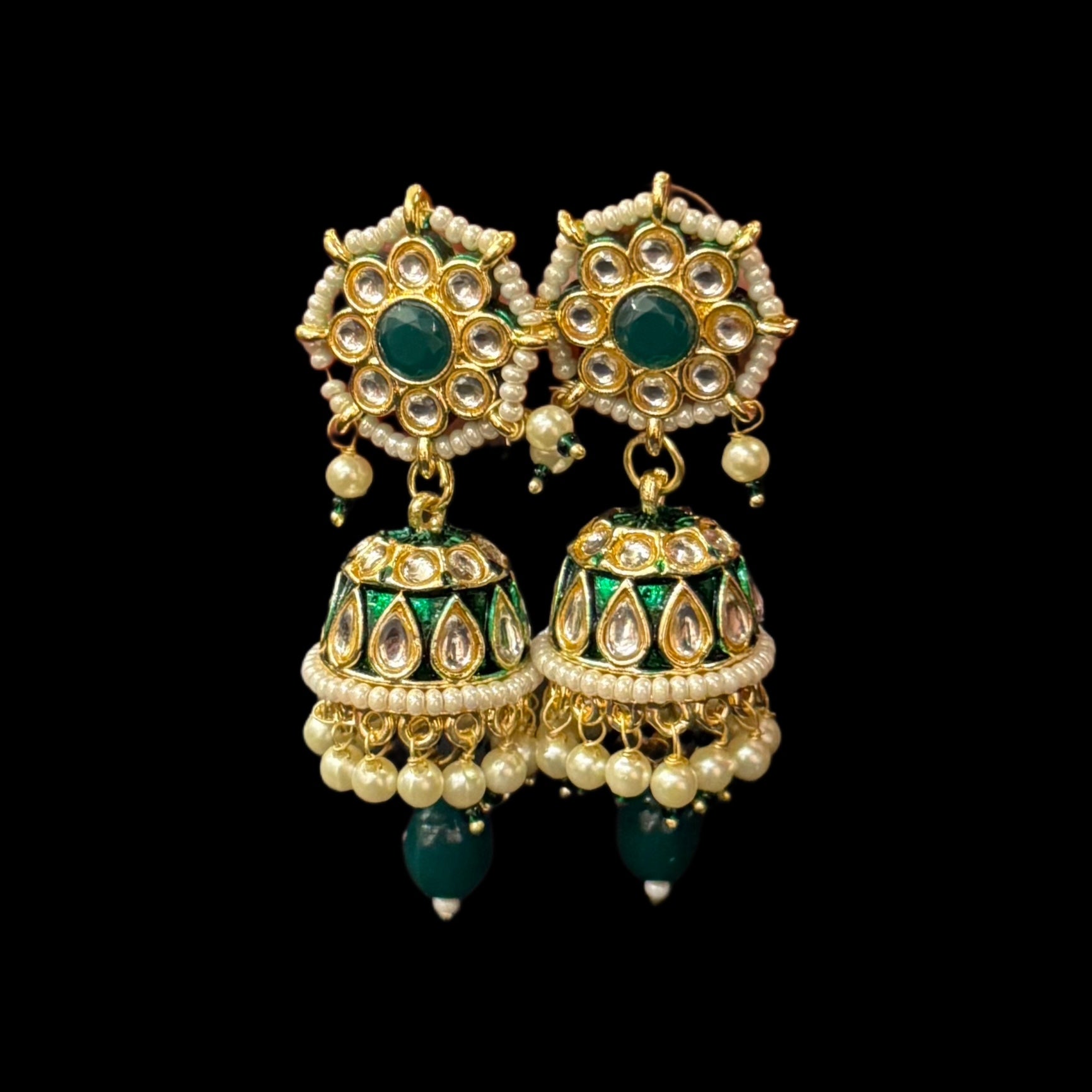 DT Polki & Pearl Jhumka Earrings-Many Colors