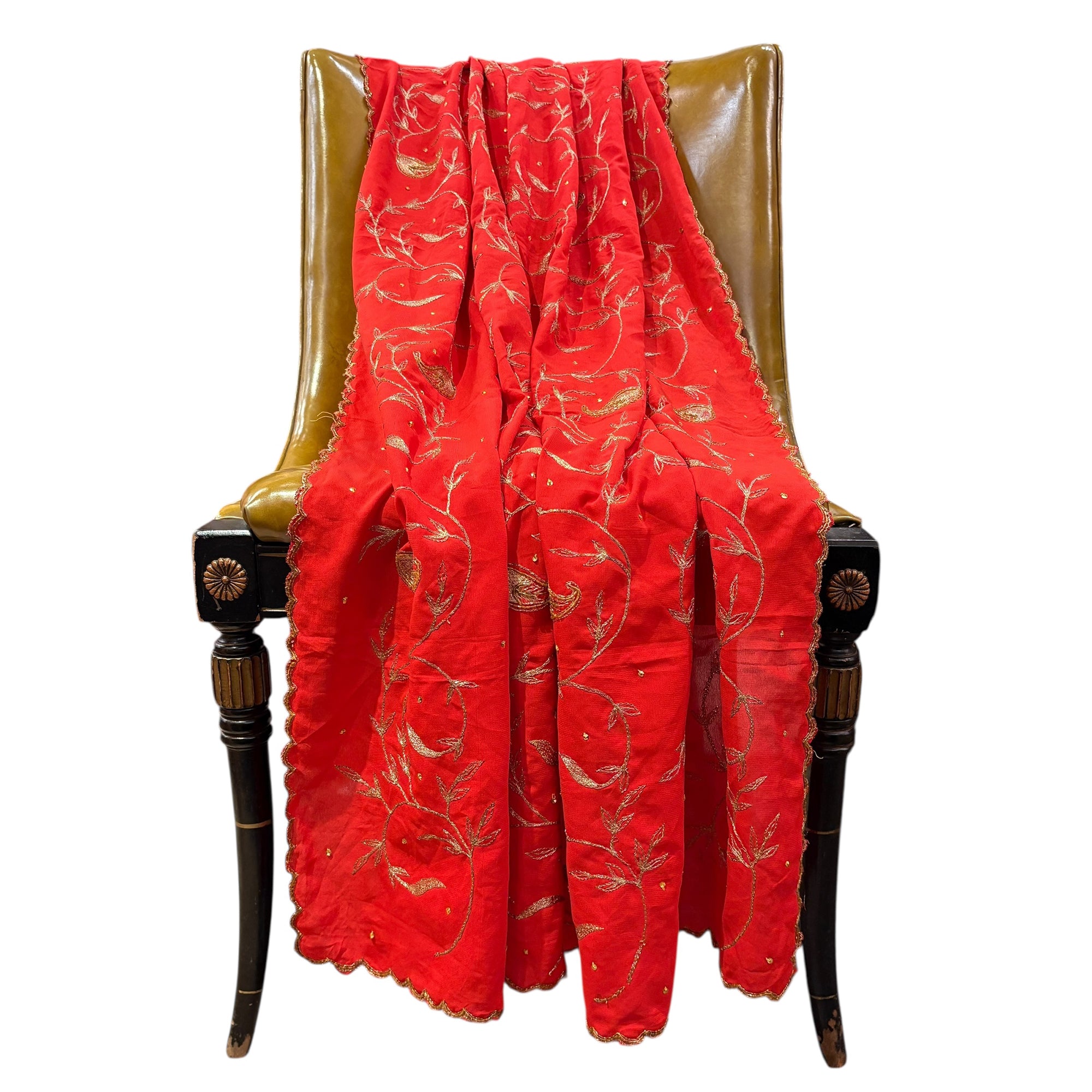 Dark Orange Crepe Dupatta - Vintage India NYC