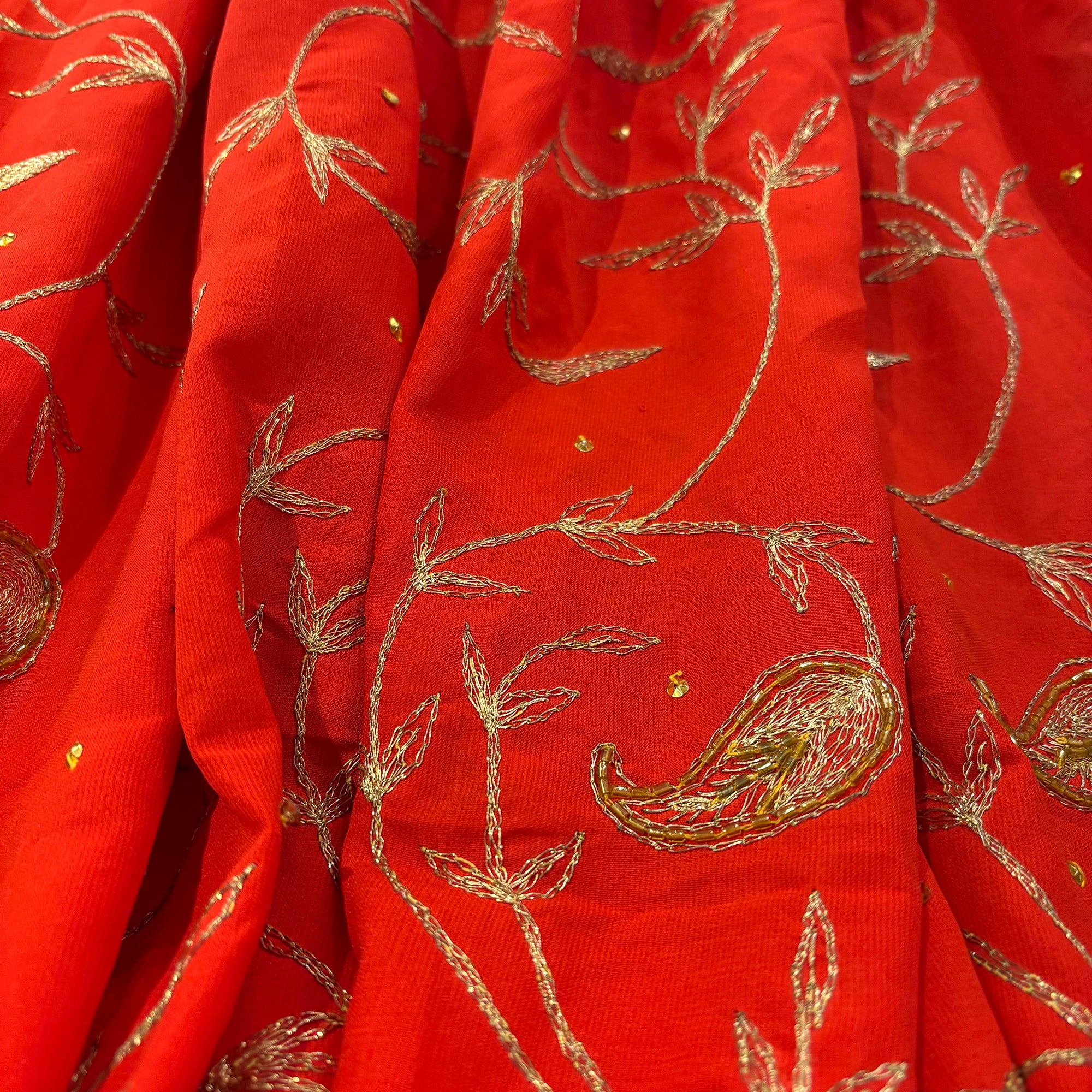 Dark Orange Crepe Dupatta - Vintage India NYC