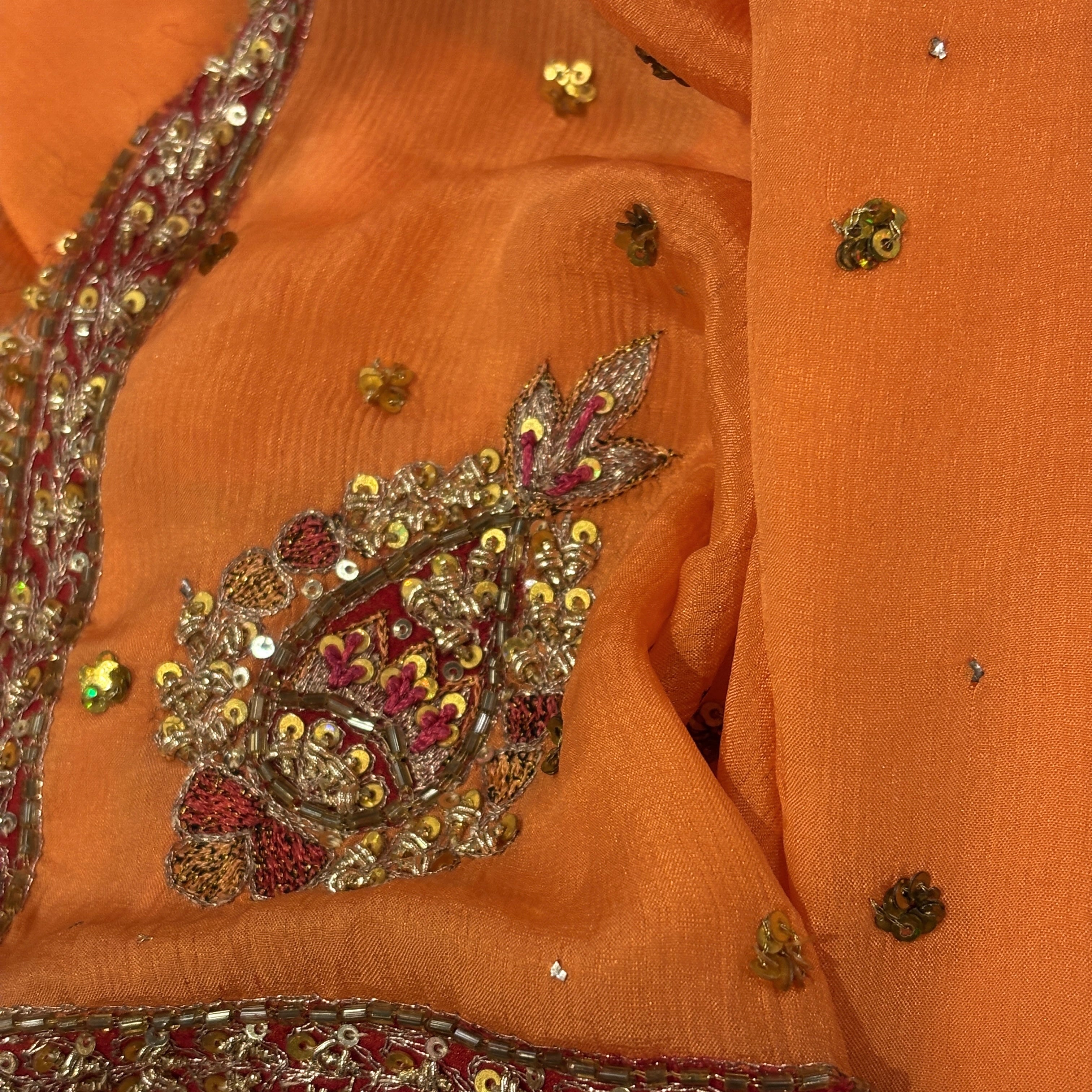 Dark Peach Georgette Dupatta - Vintage India NYC
