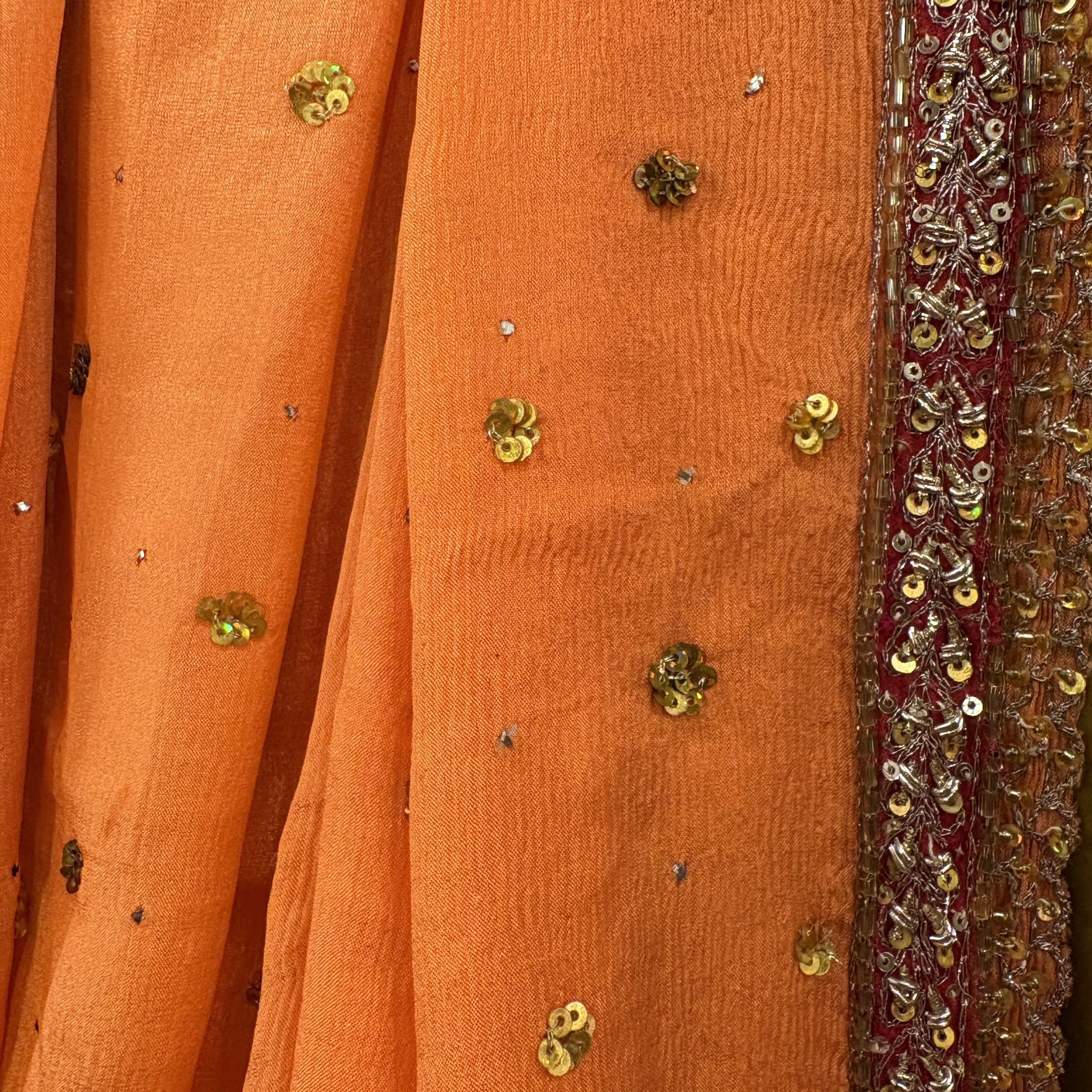 Dark Peach Georgette Dupatta - Vintage India NYC