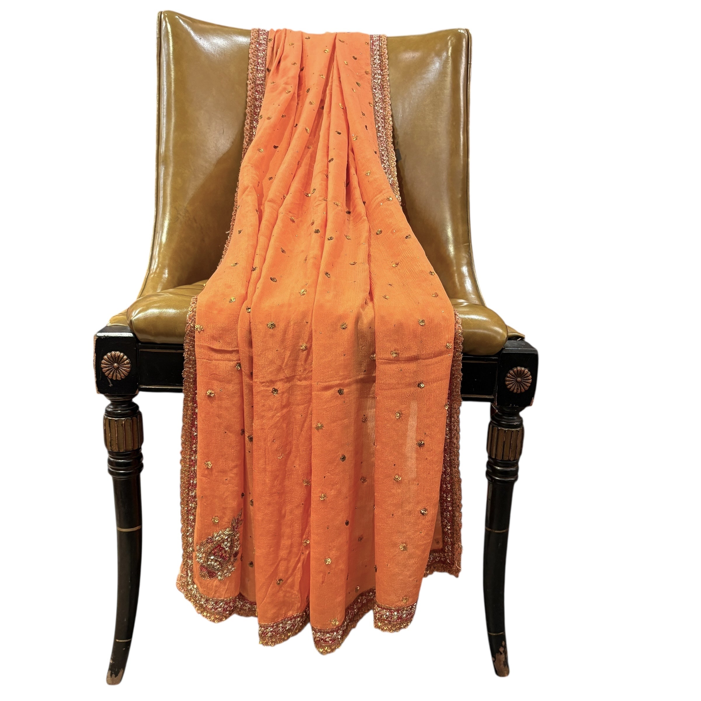 Dark Peach Georgette Dupatta - Vintage India NYC
