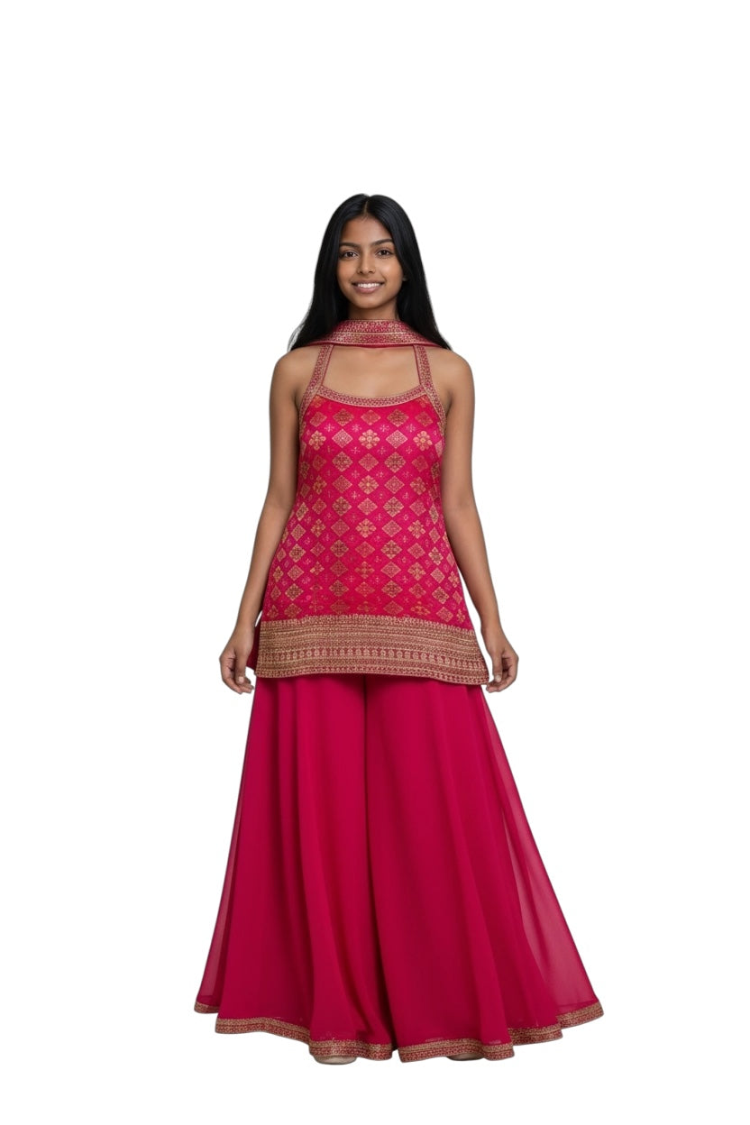 Dark Pink Kurti Palazzo Set