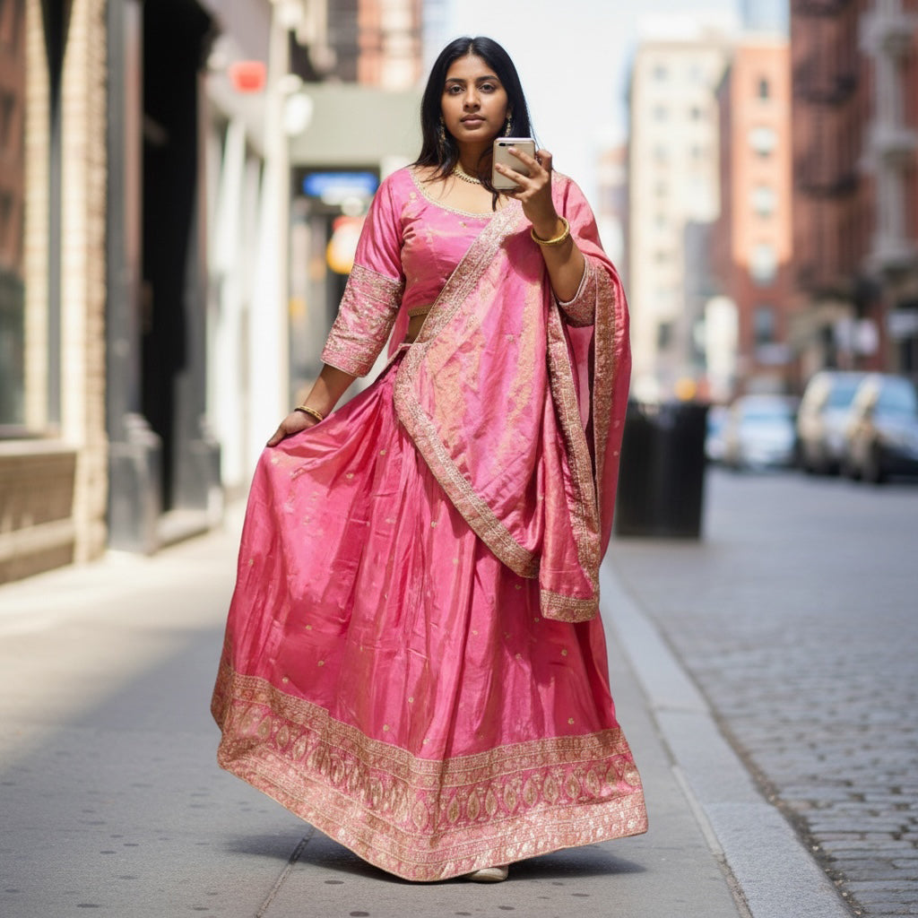 Pastel Shimmer Lehenga Set Q-Rose Pink