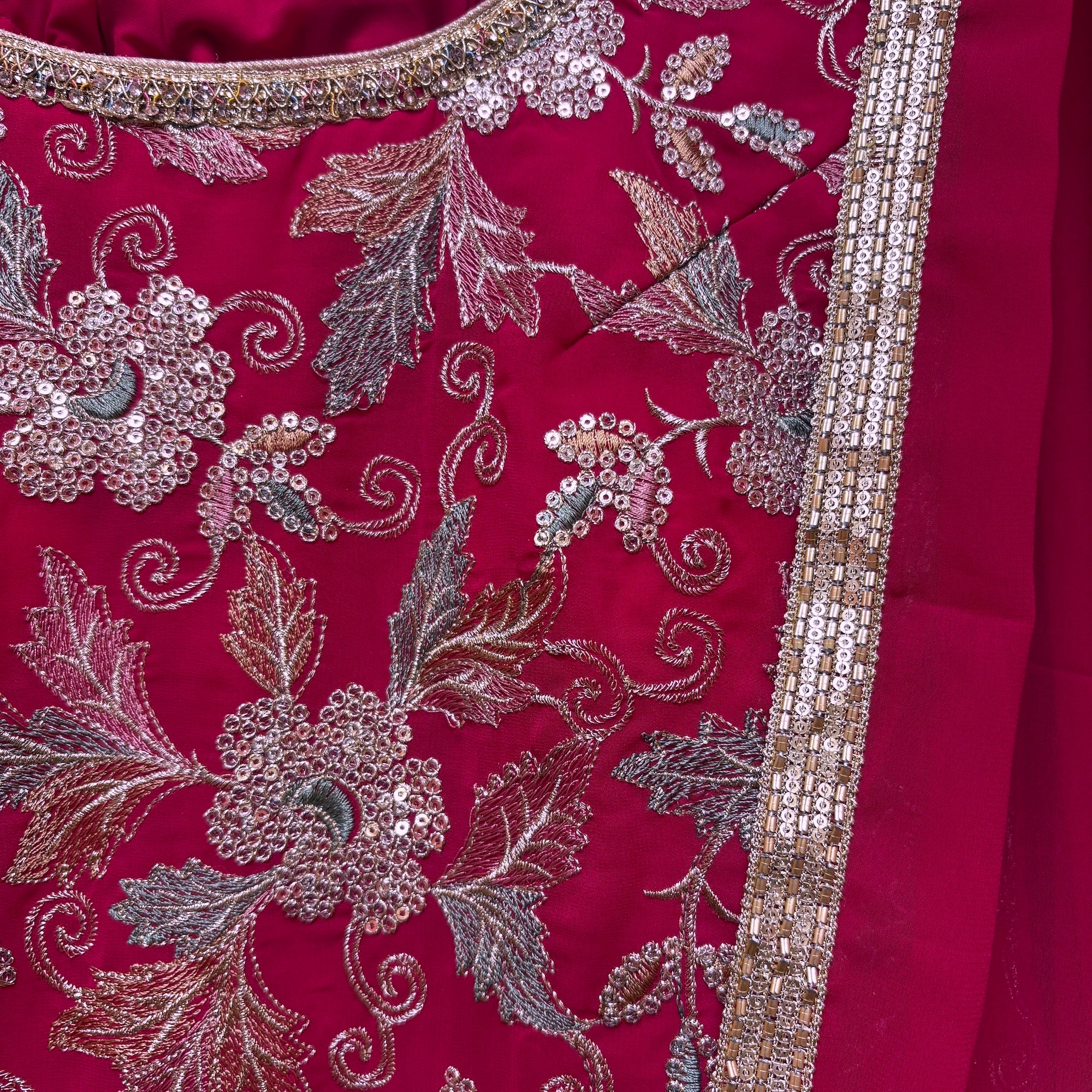 DT Long Top Embroidered Lehengas-3 Colors - Vintage India NYC