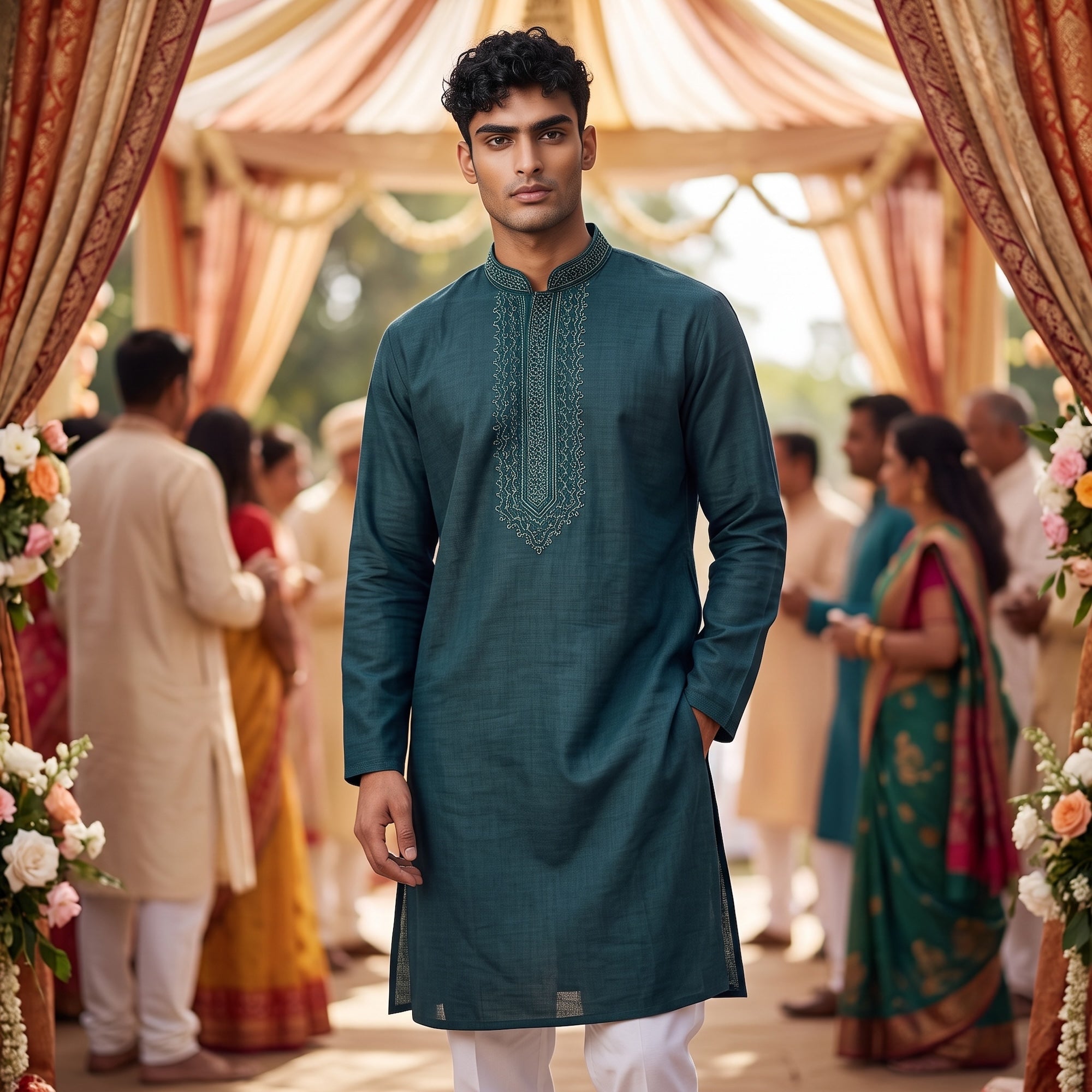 Deep Ocean Fine Cotton Kurta