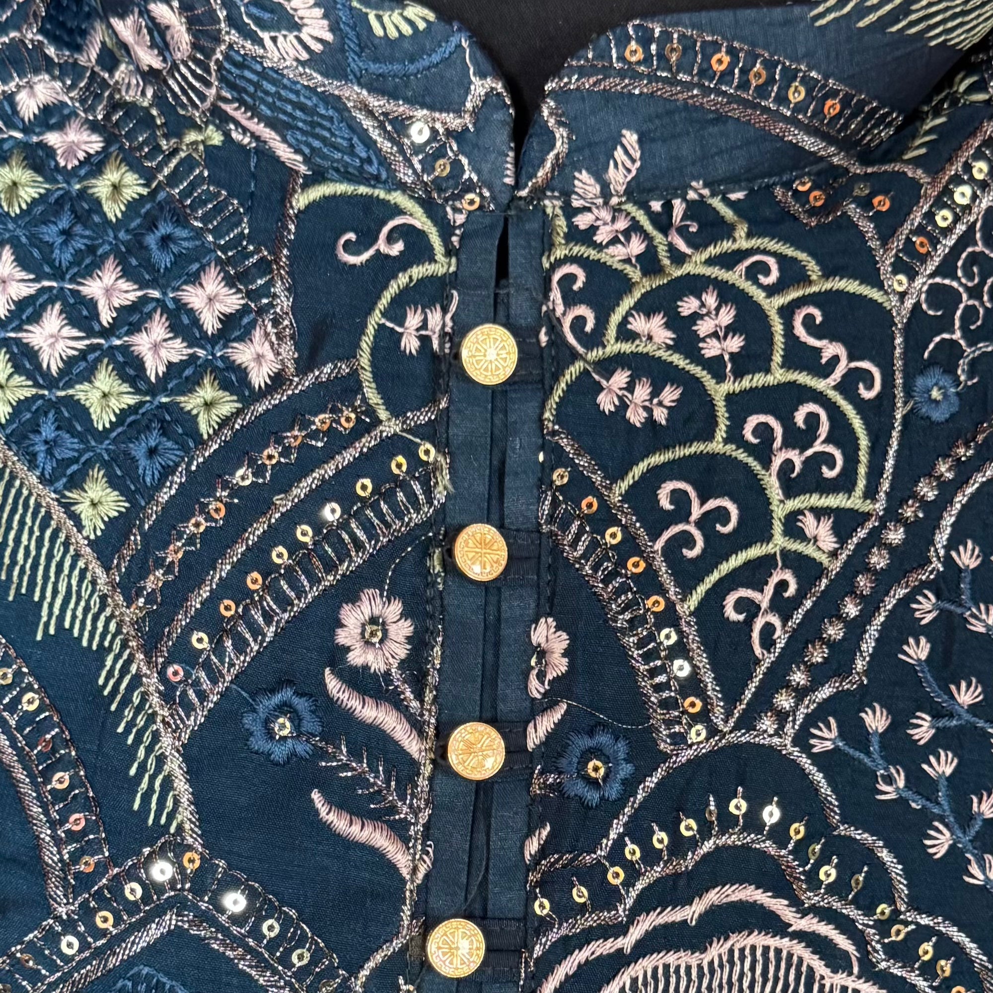 Deep Ocean Heavy Embroidered Kurta - Vintage India NYC