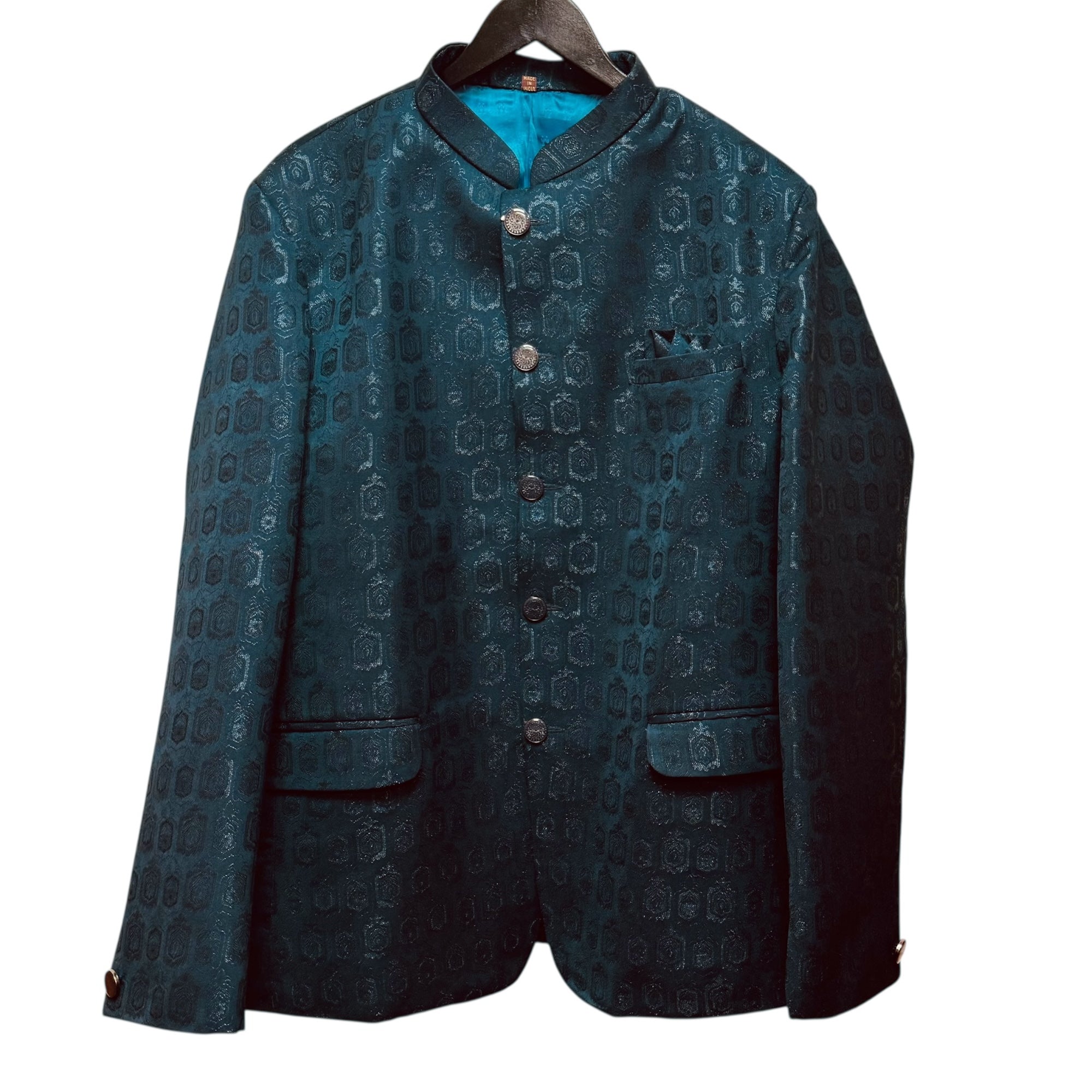 Deep Ocean Jacquard Jodhpuri Jacket