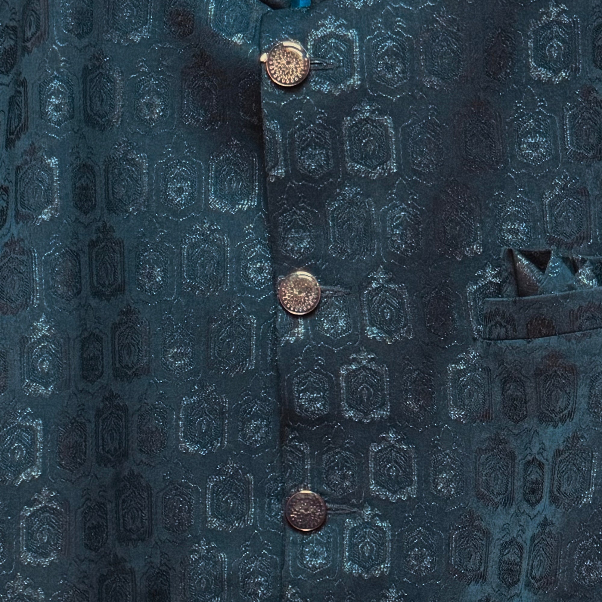 Deep Ocean Jacquard Jodhpuri Jacket
