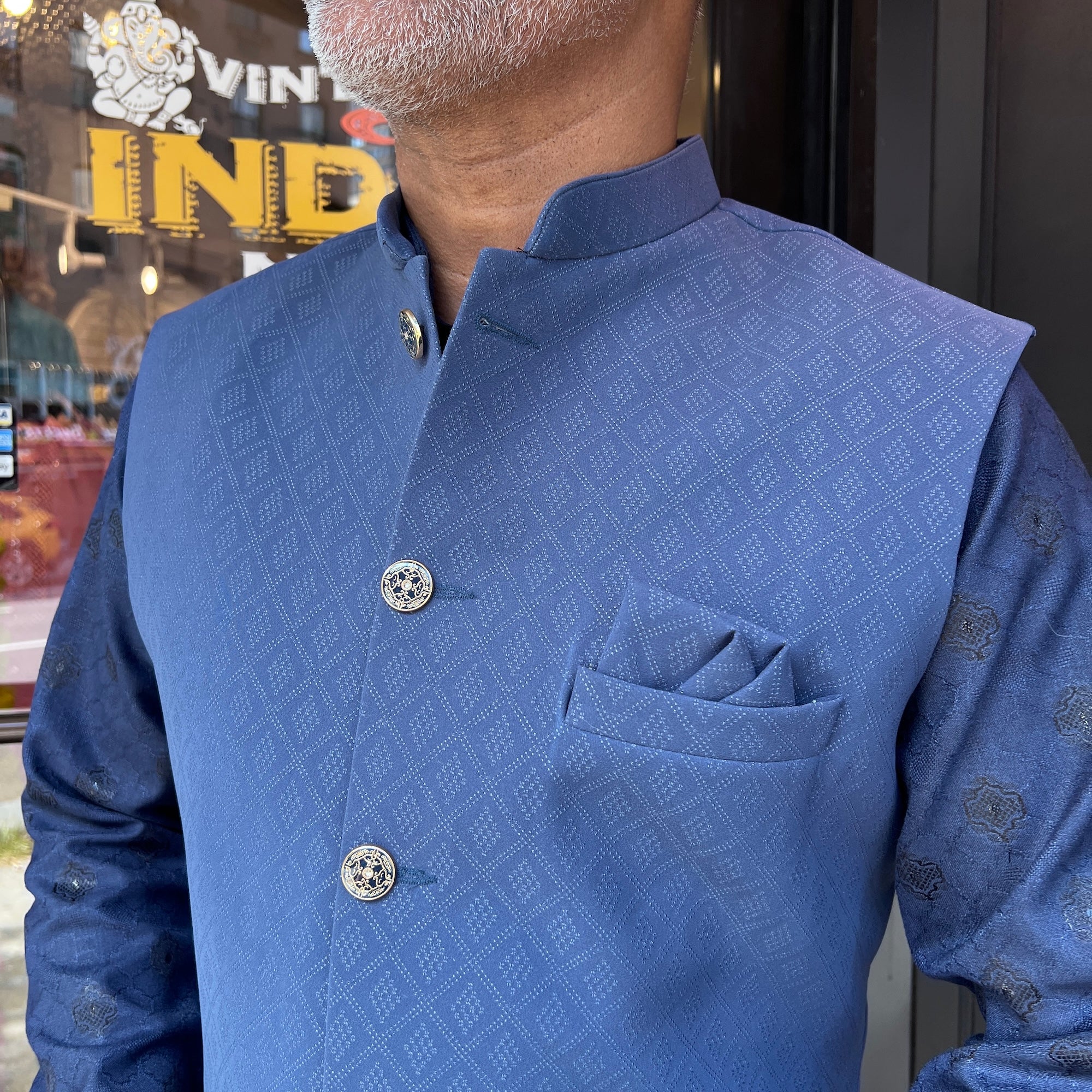Muted Navy Jacquard Vest