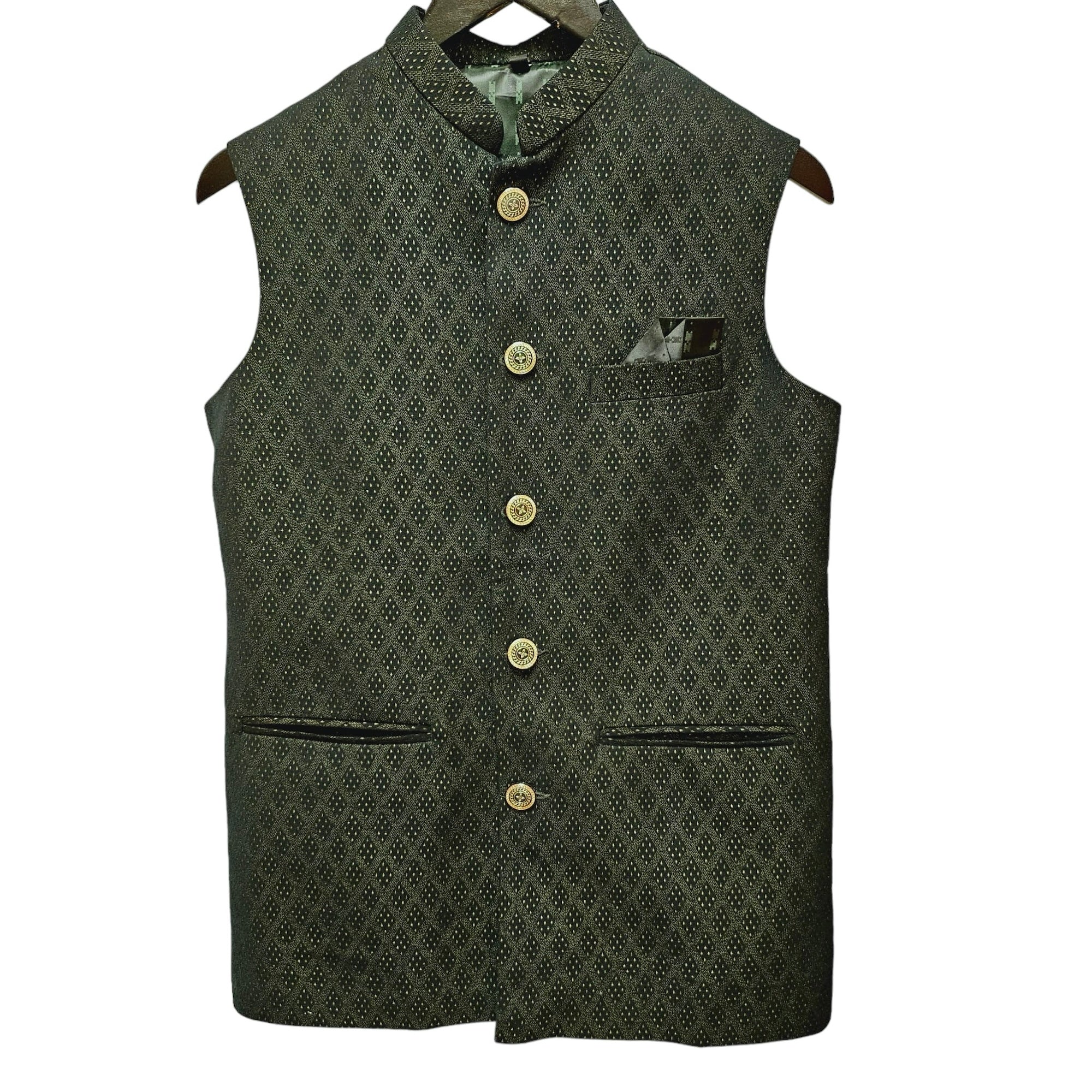 YD Dark Green Diamond Jacquard Vest - Vintage India NYC