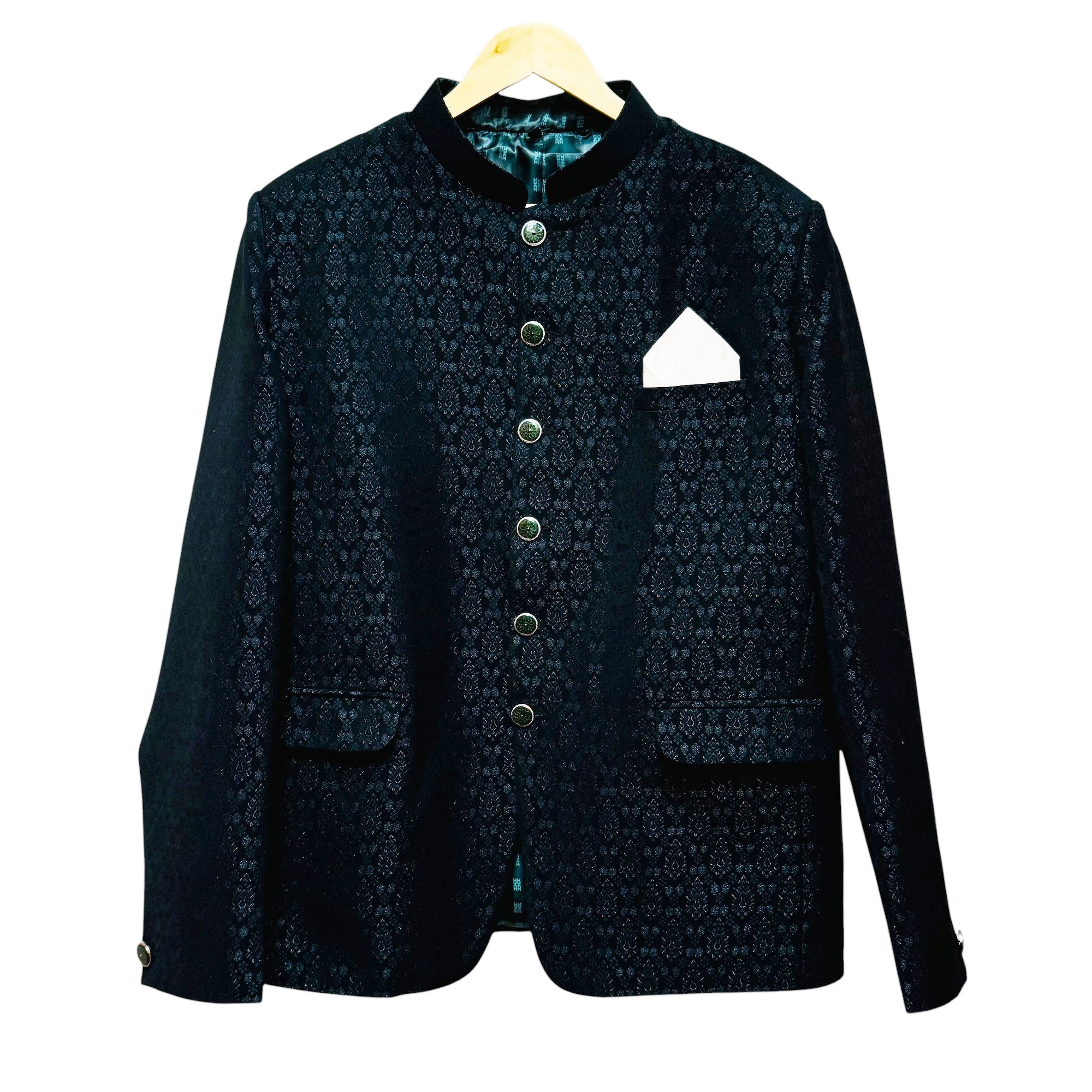 Bottle Green Jacquard Jodhpuri Jacket