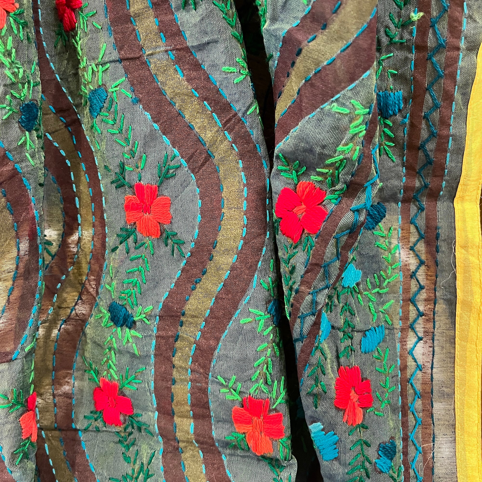 Phulkari Dark Green Floral Dupatta Shawl