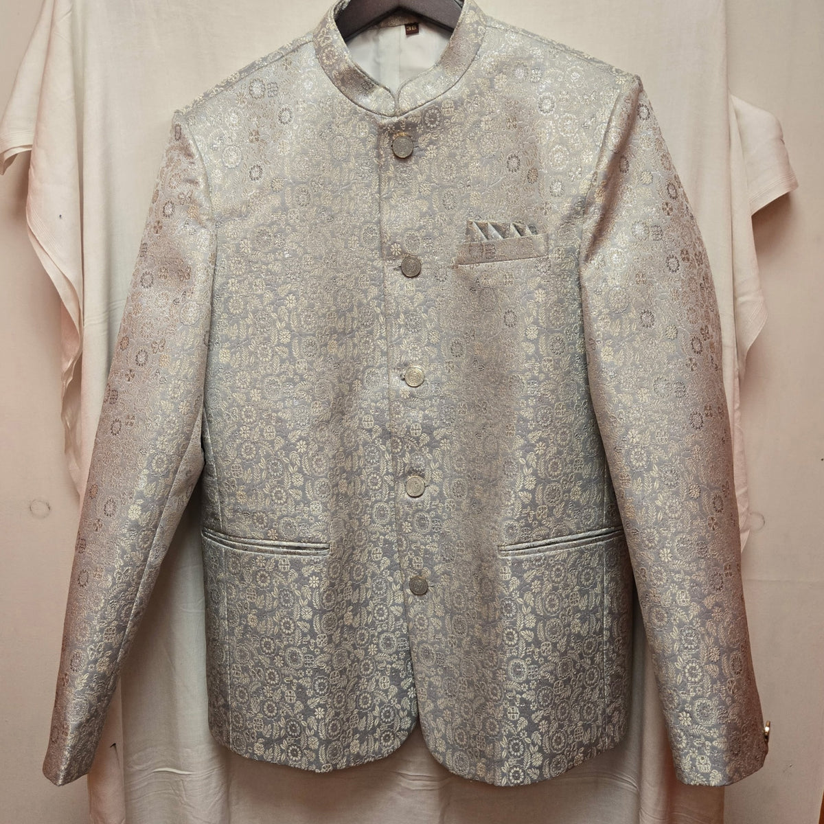 Dove Grey Barley Motif Jodhpuri Jacket