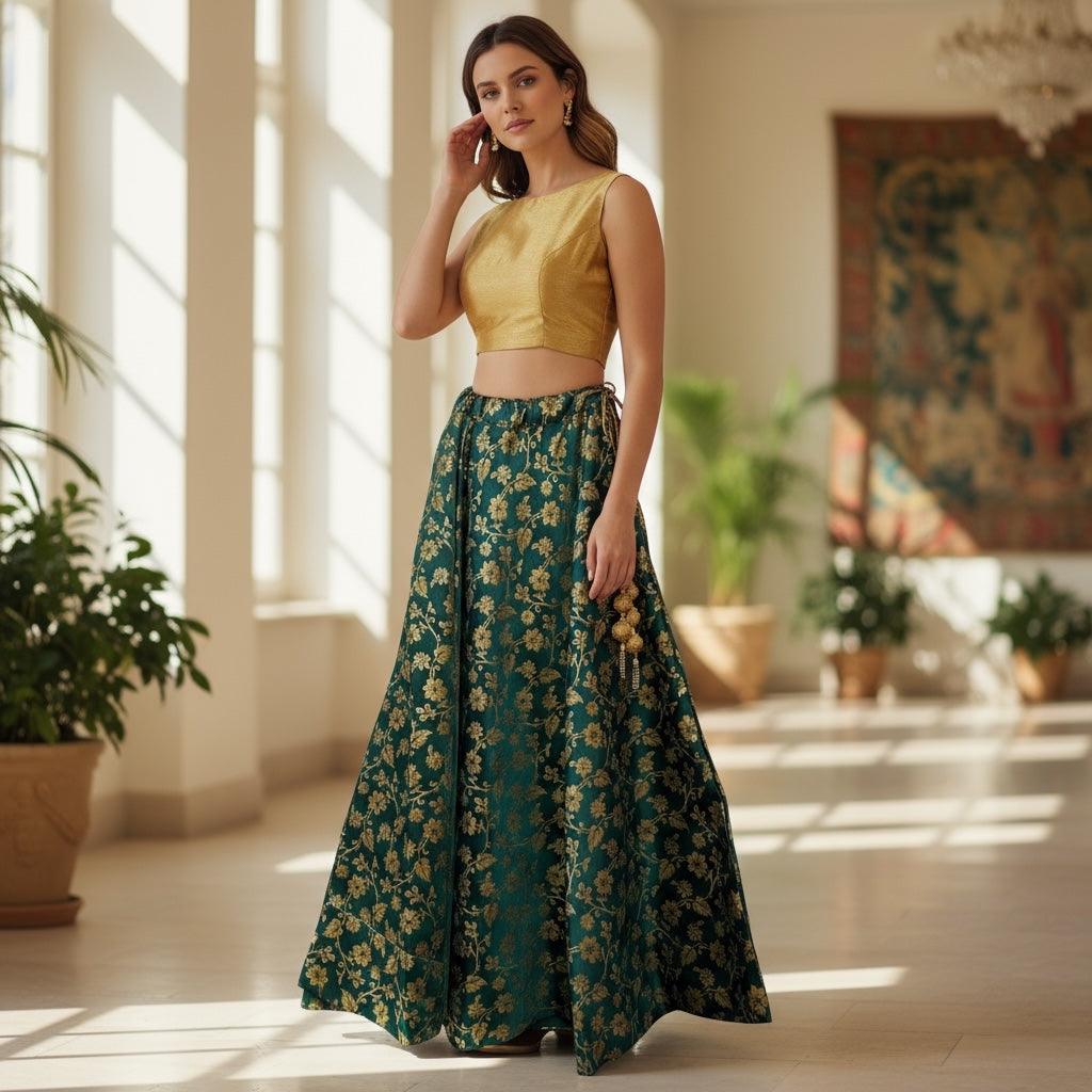 DT Brocade Floral Lehengas- Many Colors - Vintage India NYC