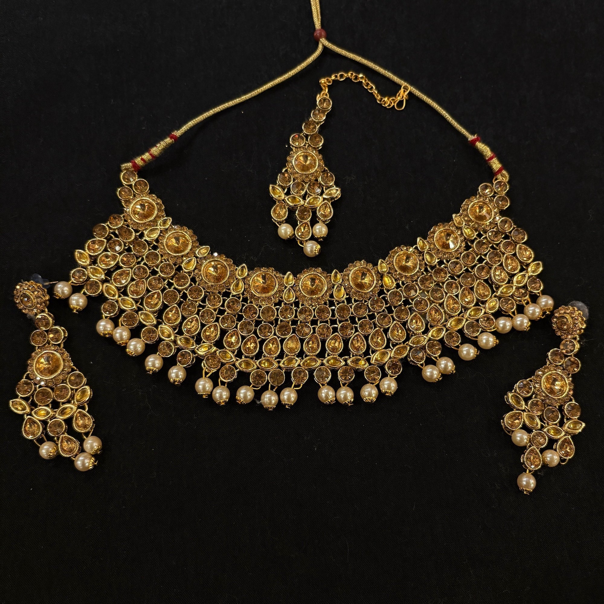 Heavy Gold Stone Pearl Necklace Sets