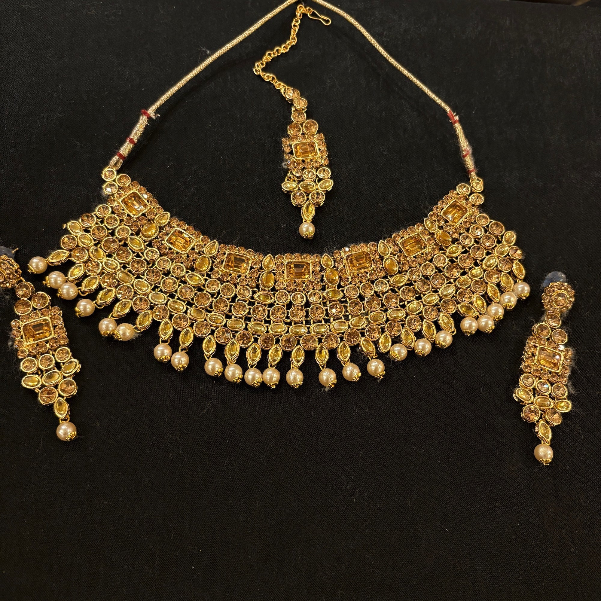 Heavy Gold Stone Pearl Necklace Sets