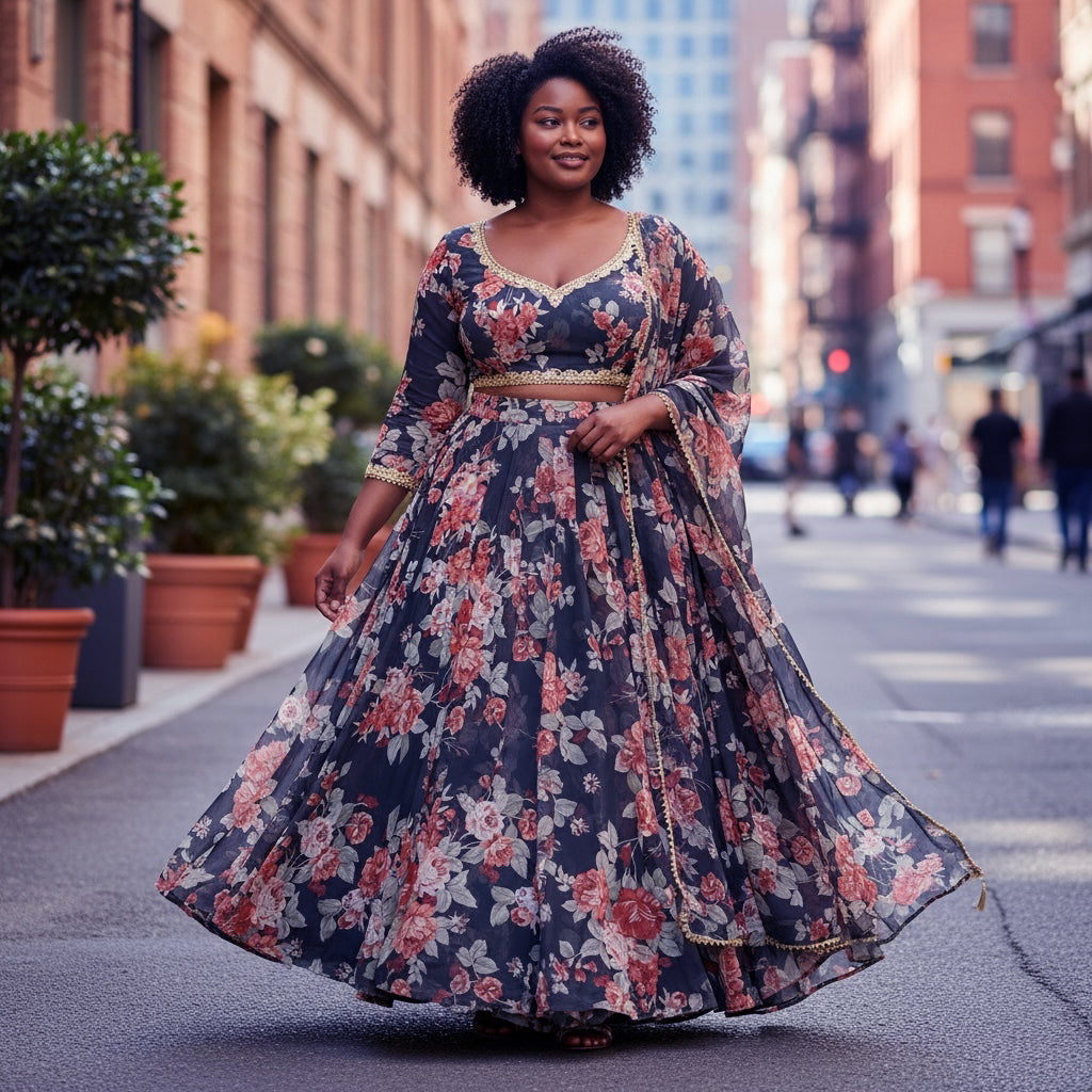 DT Plus Size Floral Lehenga Sets-2 Colors