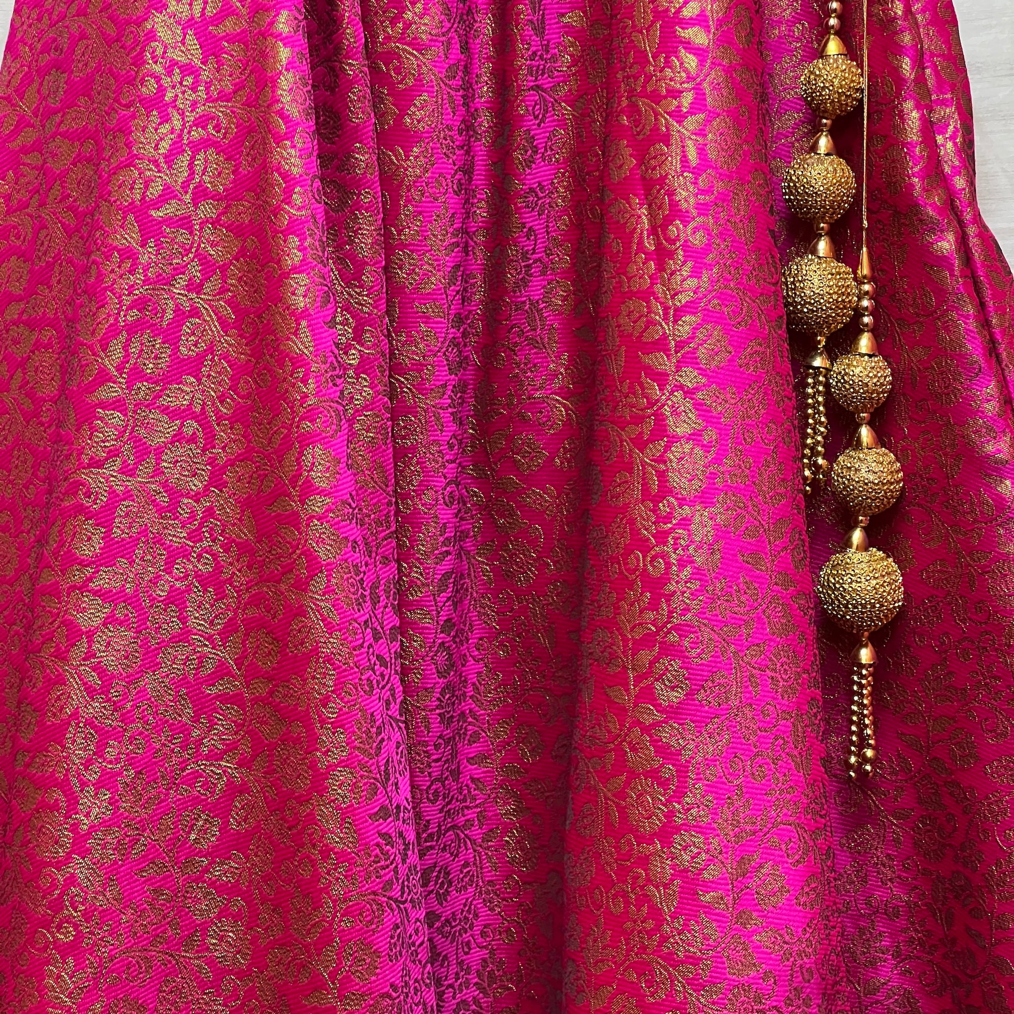 DT Bright Pink Brocade Floral Lehengas- 2 Styles/Lengths - Vintage India NYC