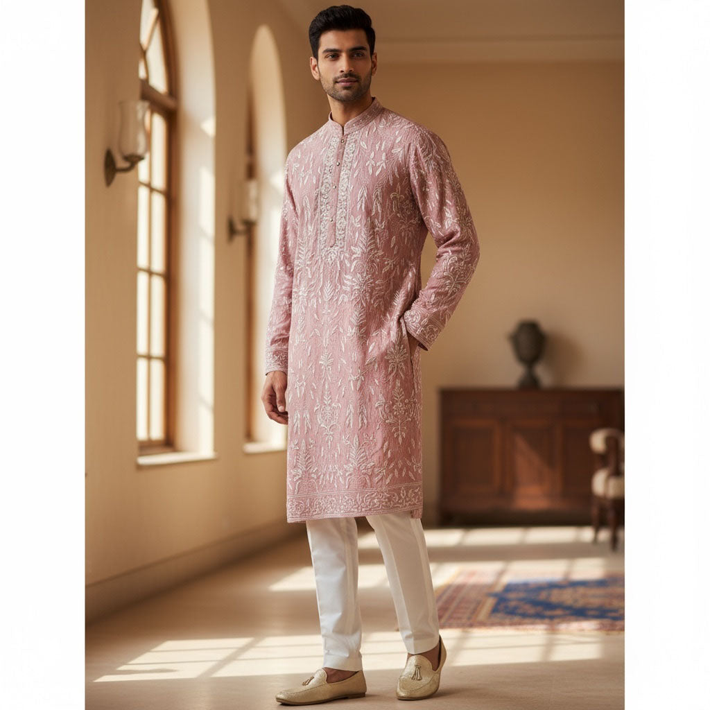 Cream Embroidered Kurta - Colors - Vintage India NYC