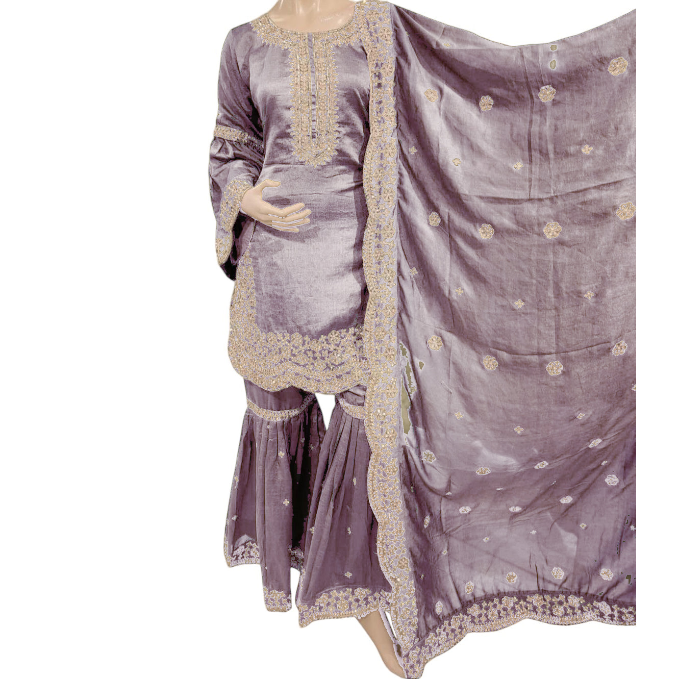 Silk Gharara Set w/ Stones & Zari-2 Colors