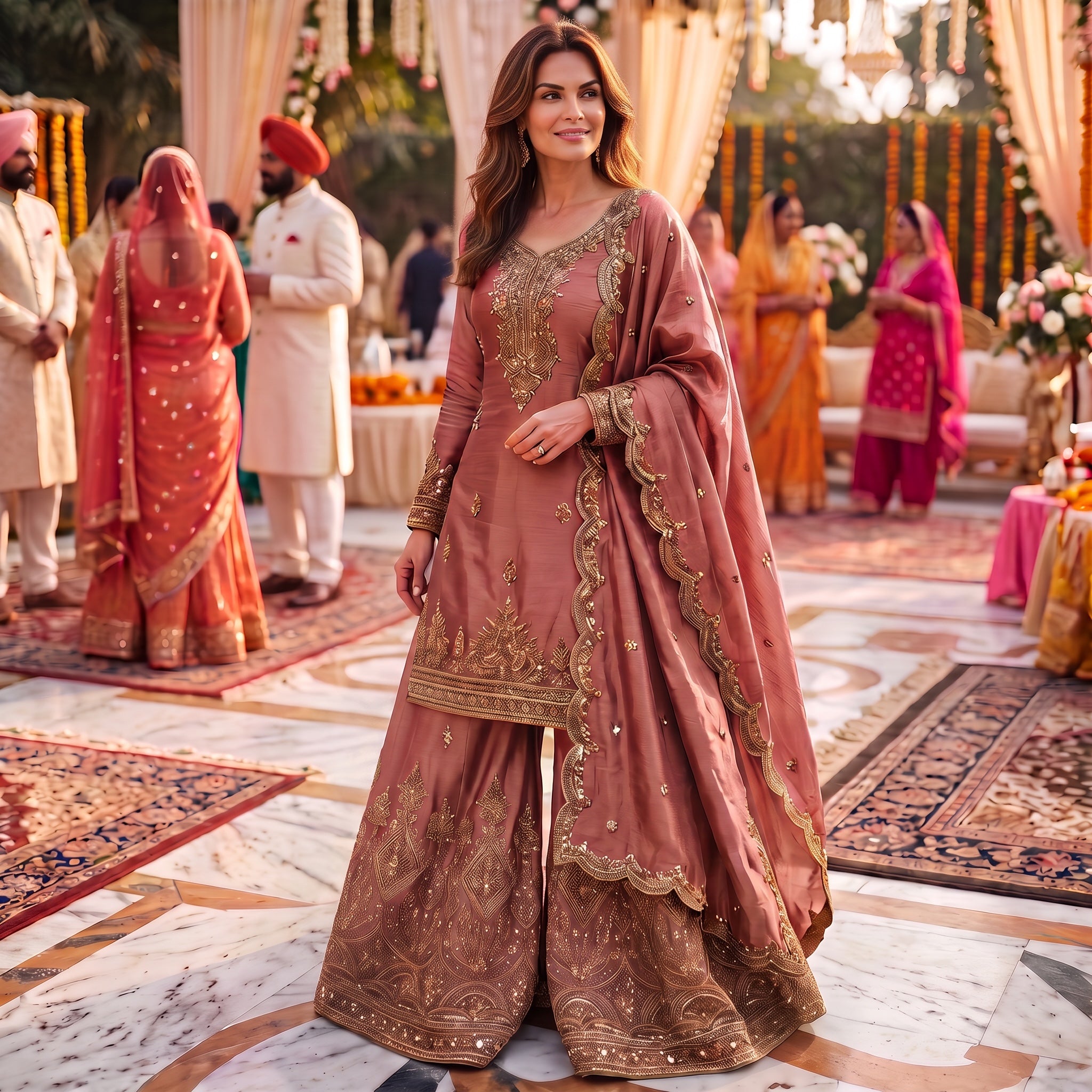 Heavy Embroidered Sharara Set-Colors