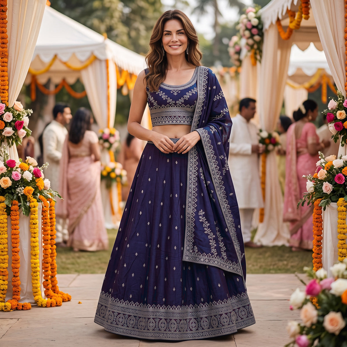 DT Round Neck Embroidered Lehengas-Colors