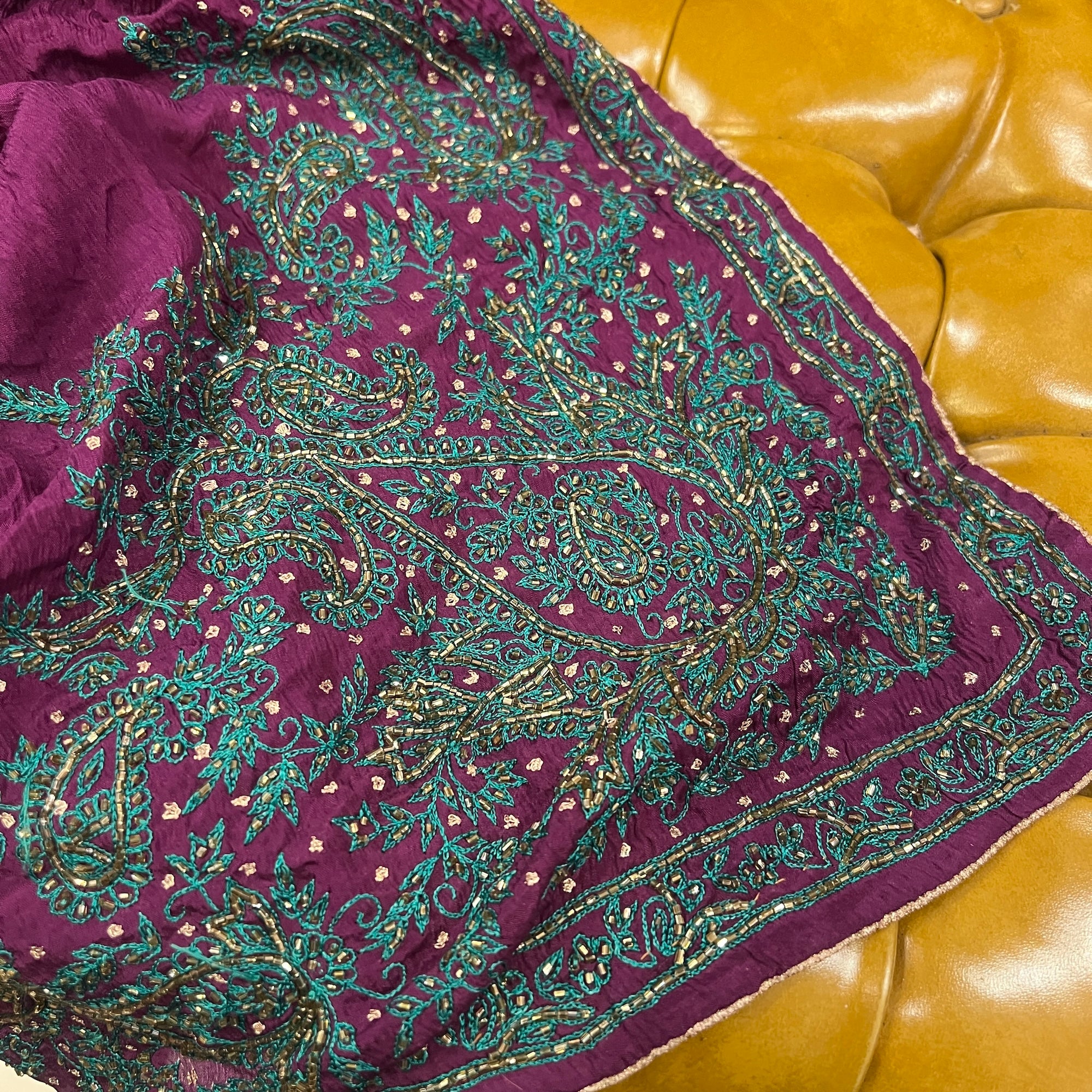 Eggplant W Teal Hand Embroidered Dupatta 9050