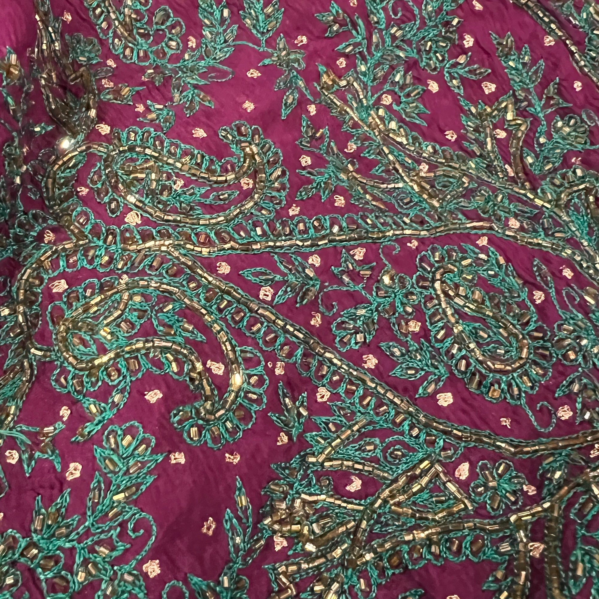 Eggplant W Teal Hand Embroidered Dupatta 9050