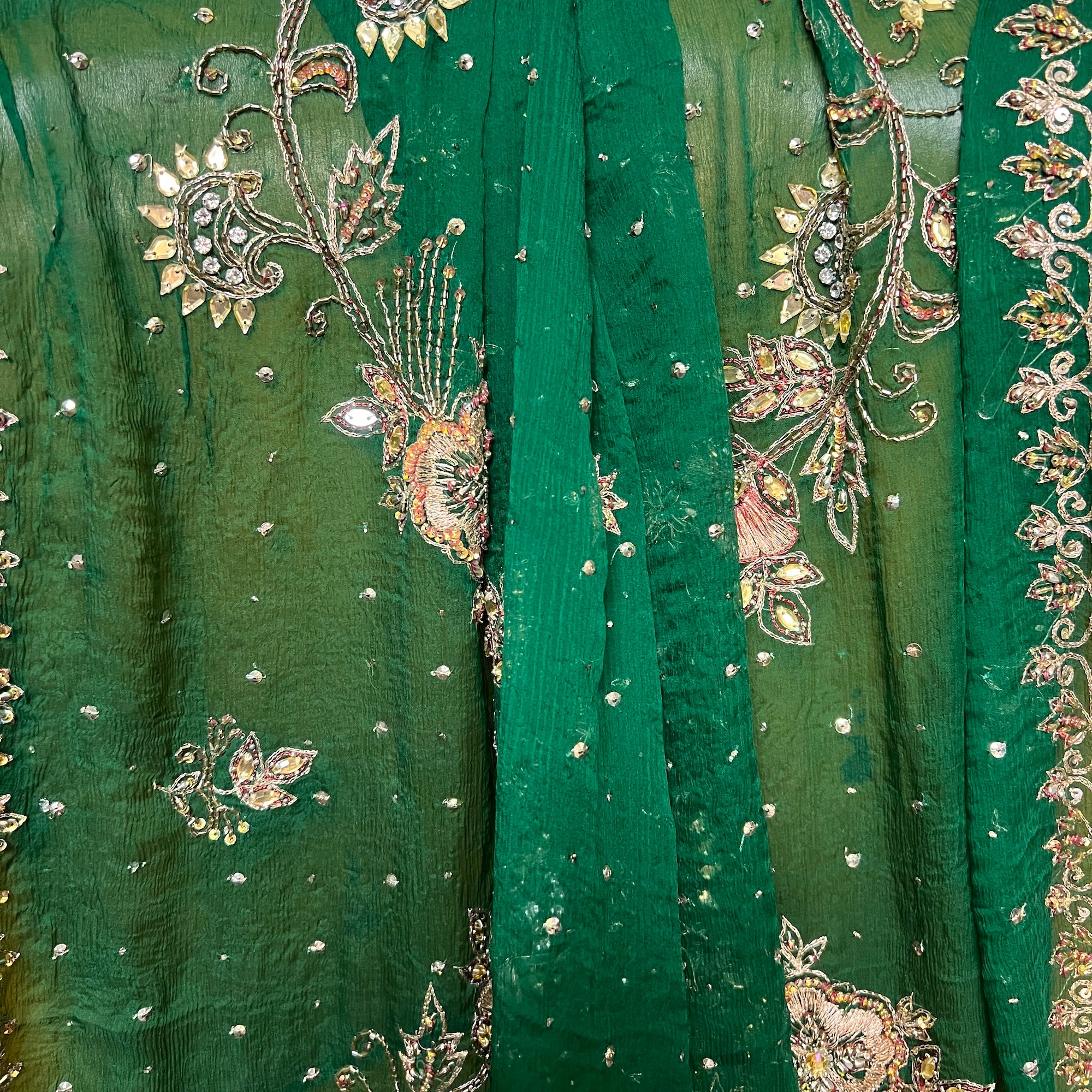 Emerald Heavy Work Dupatta - Vintage India NYC