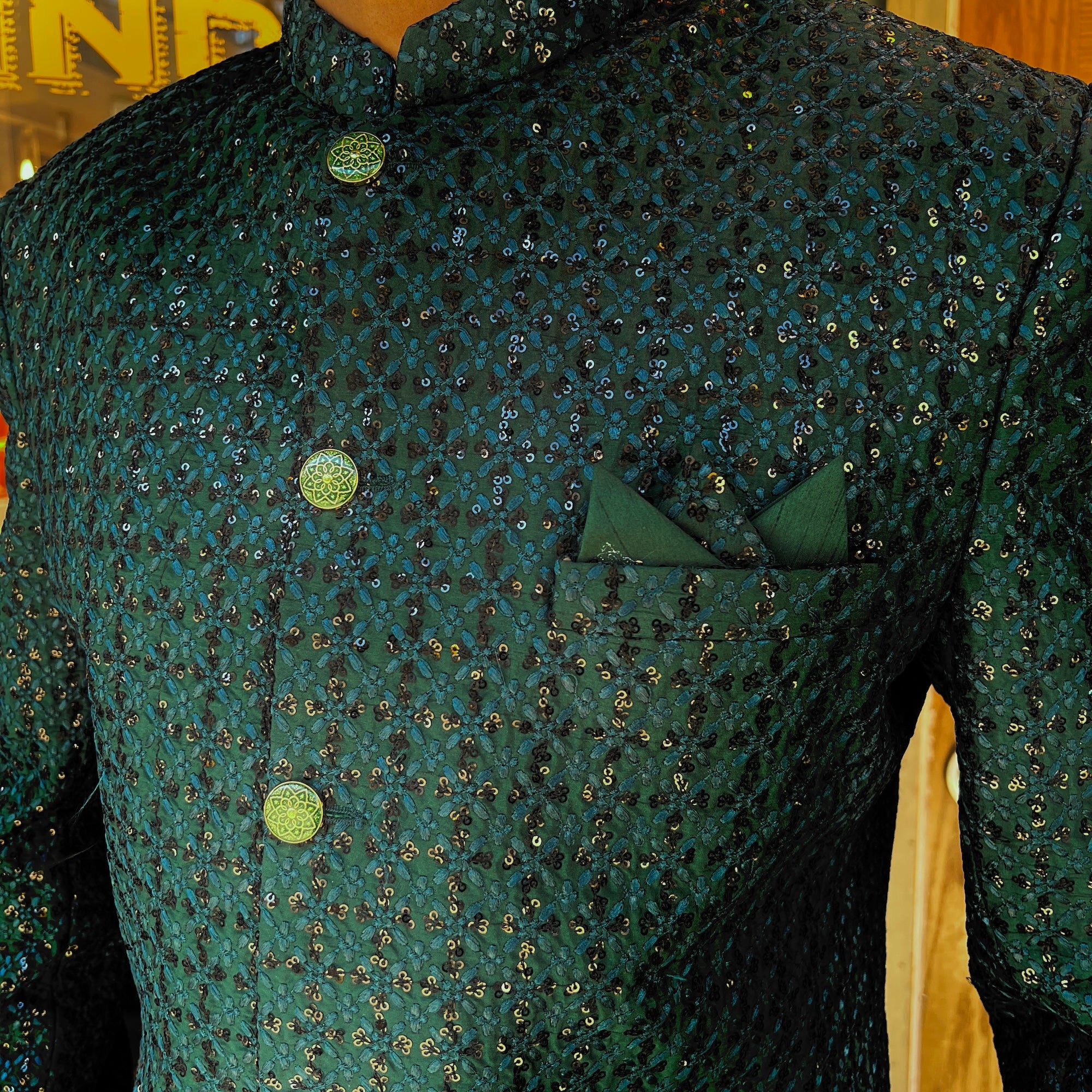 Emerald Lucknowi Embroidered Jodhpuri Jacket