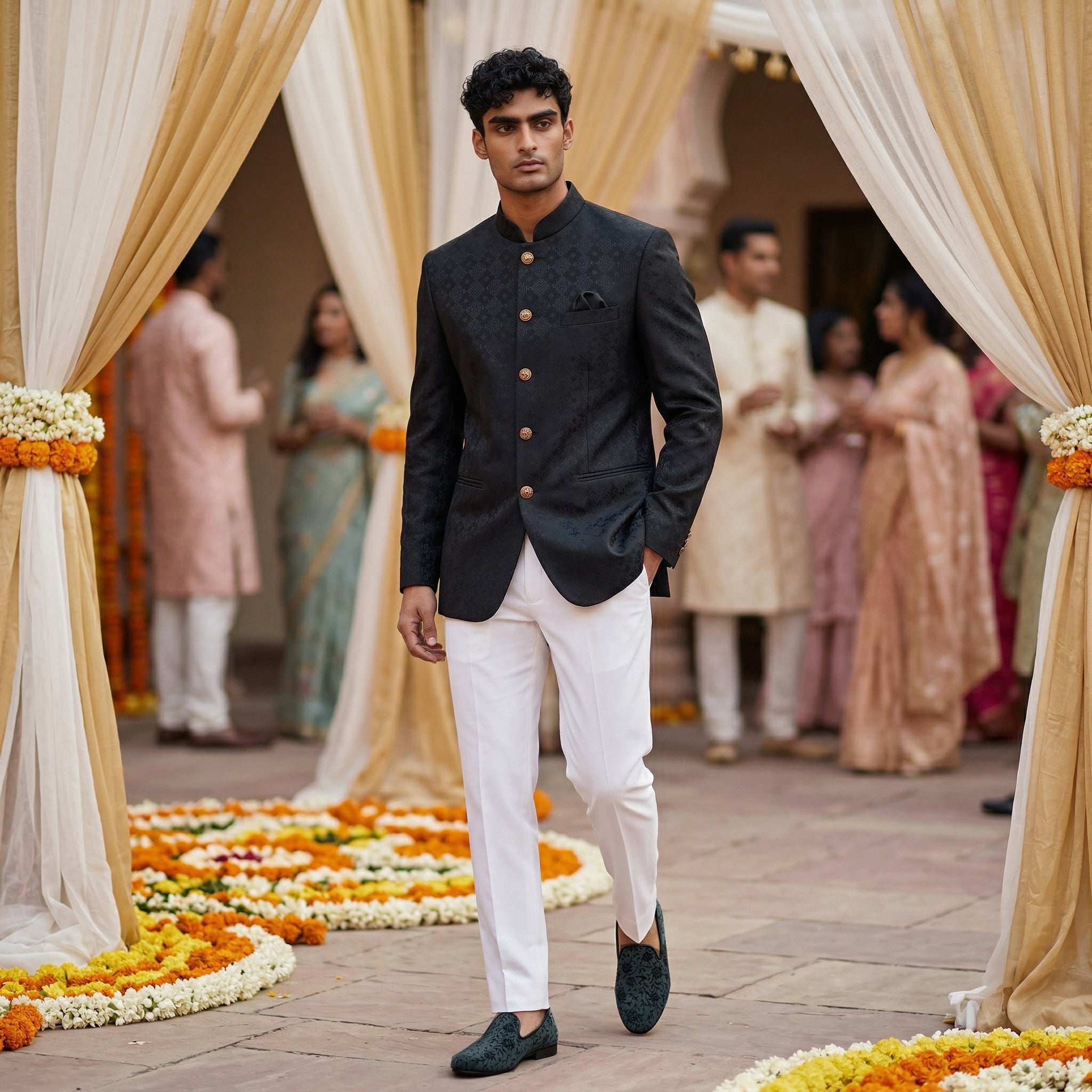 Forest Floral Jodhpuri Jacket - Vintage India NYC