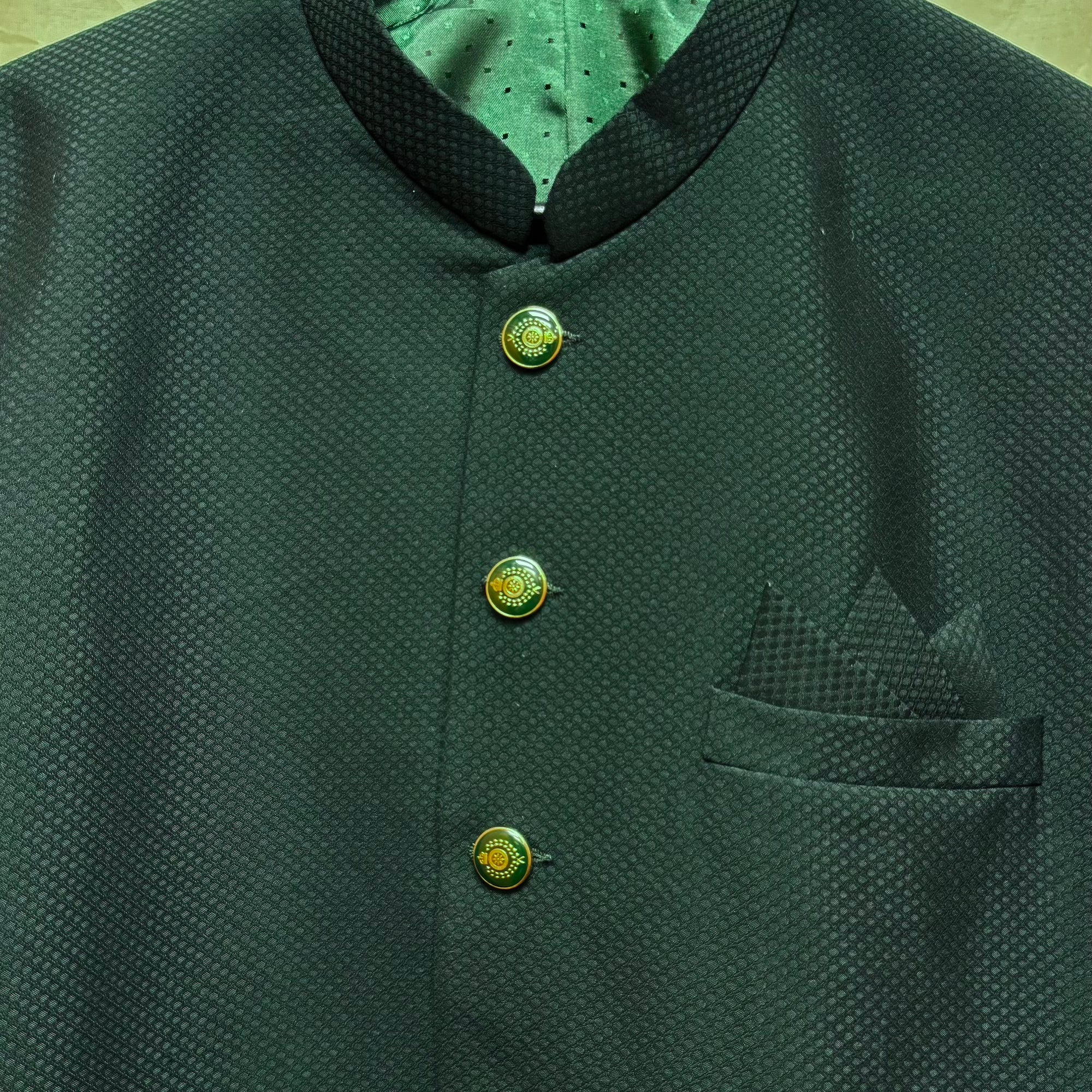 Forest Jacquard Jodhpuri Jacket-Size 44