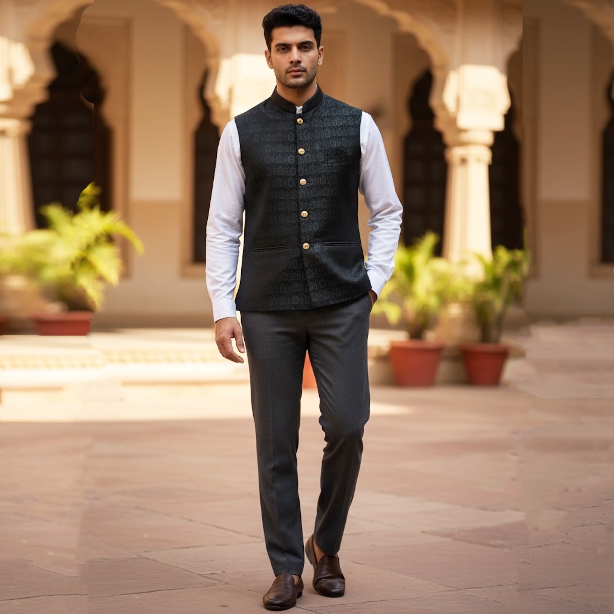 Jacquard Motif Vest-Colors