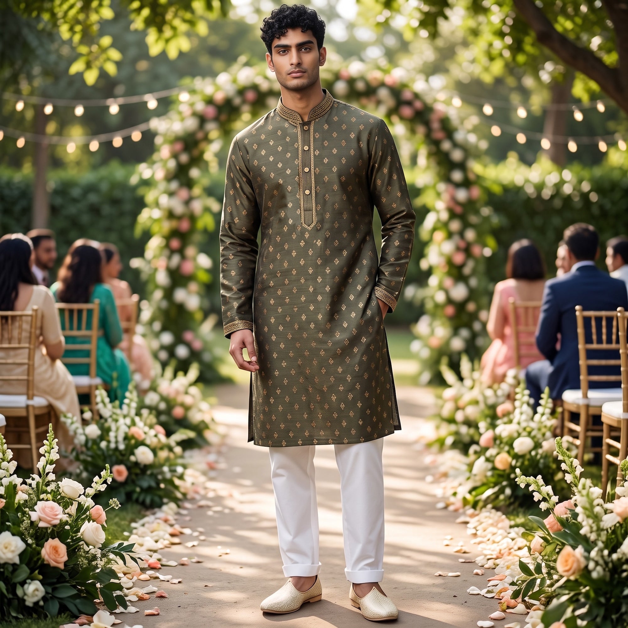 Small Buta Brocade Kurta-Colors