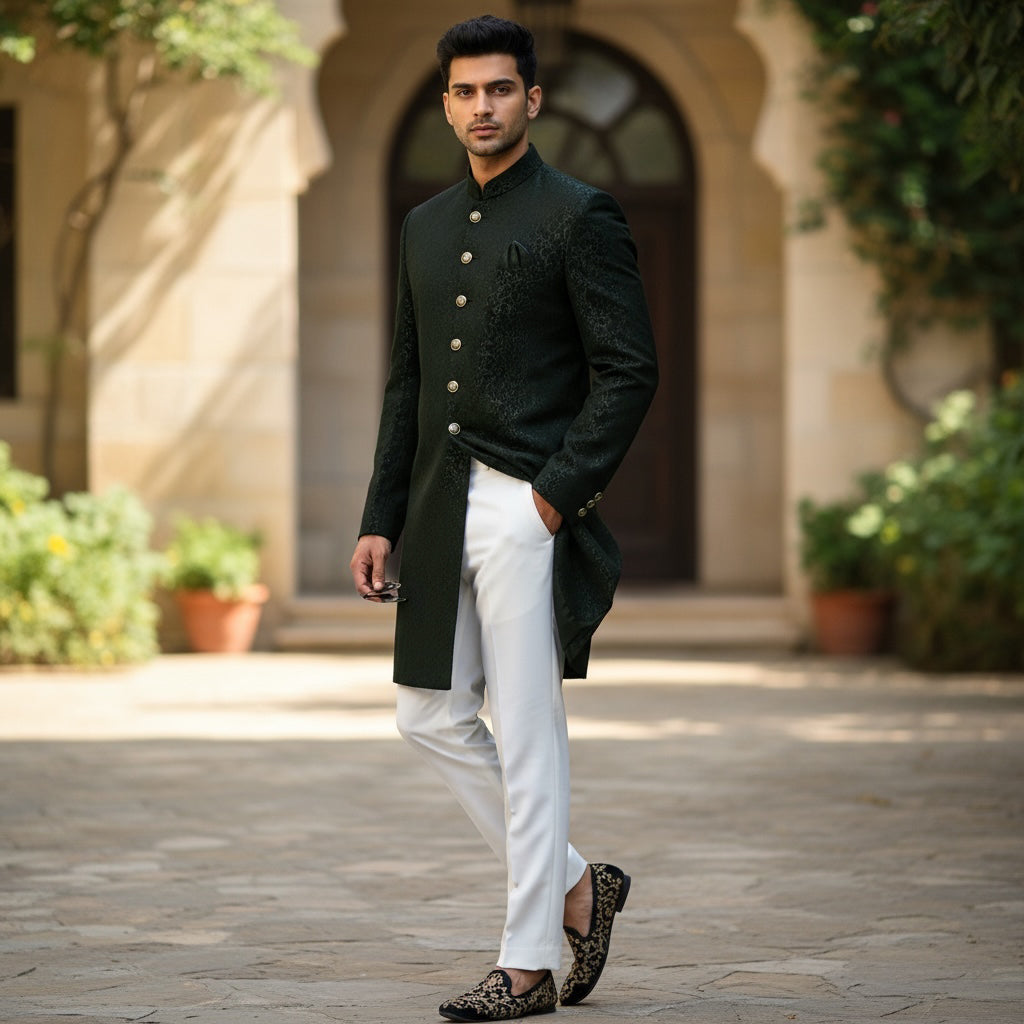 Scroll Jacquard Sherwani Size 44-2 Colors